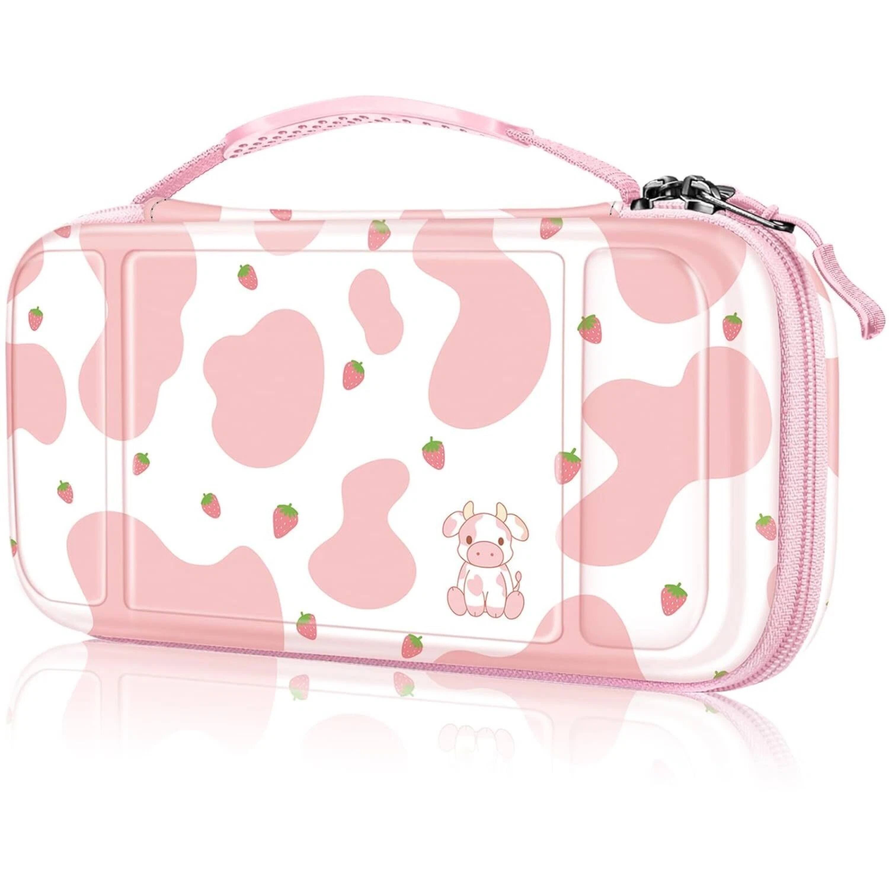 Front. Kitcheniva - Hard Shell Carry Case For Nintendo Switch Lite 2019 Accessories Storage Bag Lilac Strawberry Cow - Strawberry Pink.