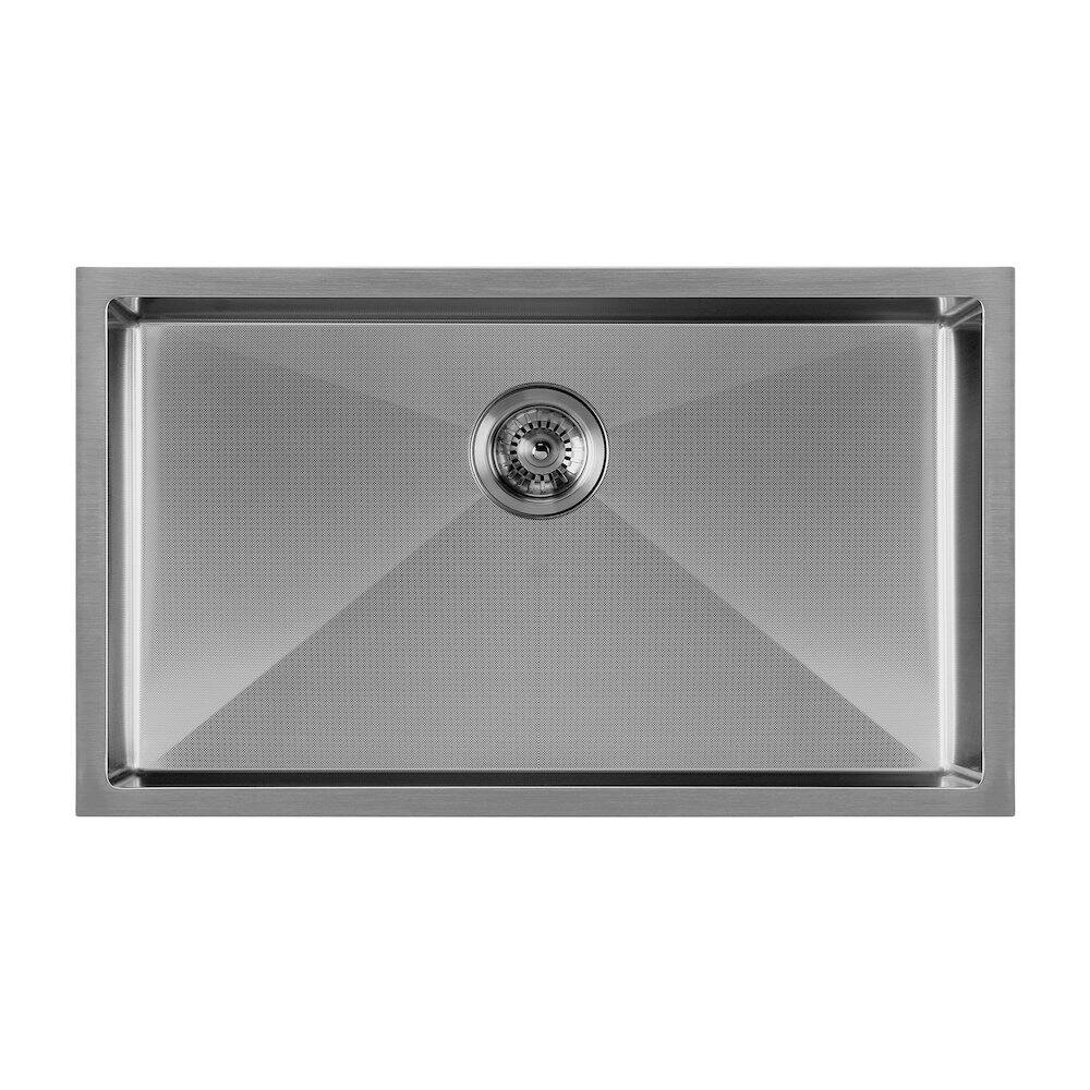 Left. Whitehaus - Noah Plus 16 gauge Single Bowl Linen Textured Dual-Mount Sink Set - Black.