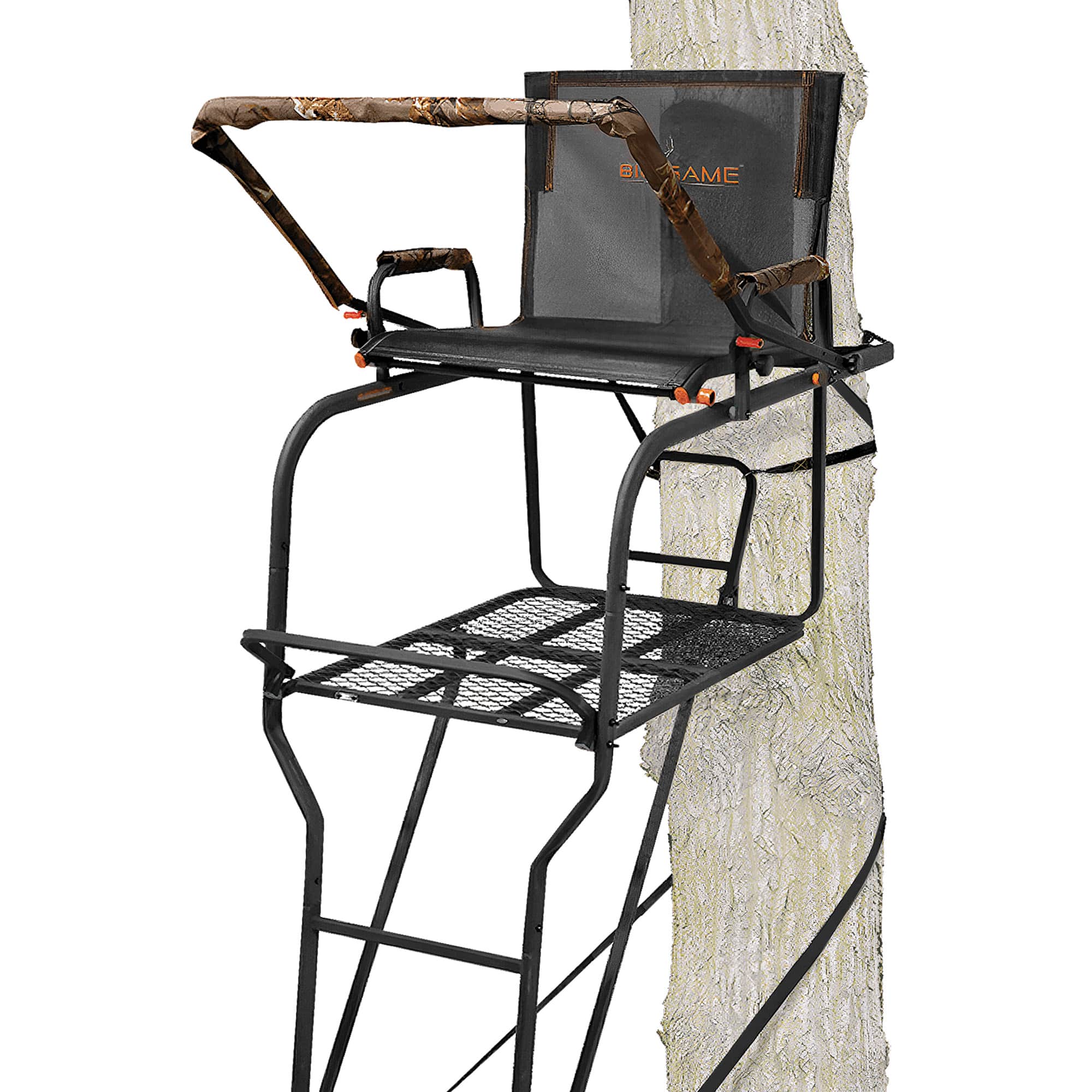 Big Game Treestands - Big Game Hunter HD 1.5 Deer Hunting Ladder Climbing Tree Stand w/Extra Wide Seat - Black