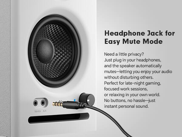 Headphone Jack for Easy Mute Mode

Need a little privacy? Just plug in your headphones, and the speaker automatically mutes—letting you enjoy your audio without disturbing others. Perfect for late-night gaming, focused work sessions, or relaxing in your own world. No buttons, no hassle—just instant personal sound.