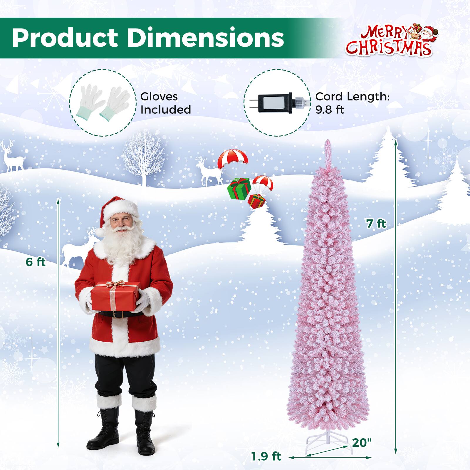 Product Dimensions  
MERRY CHRISTMAS  
Gloves Included  
Cord Length: 9.8 ft  
7 ft  
6 ft  
1.9 ft  
20"