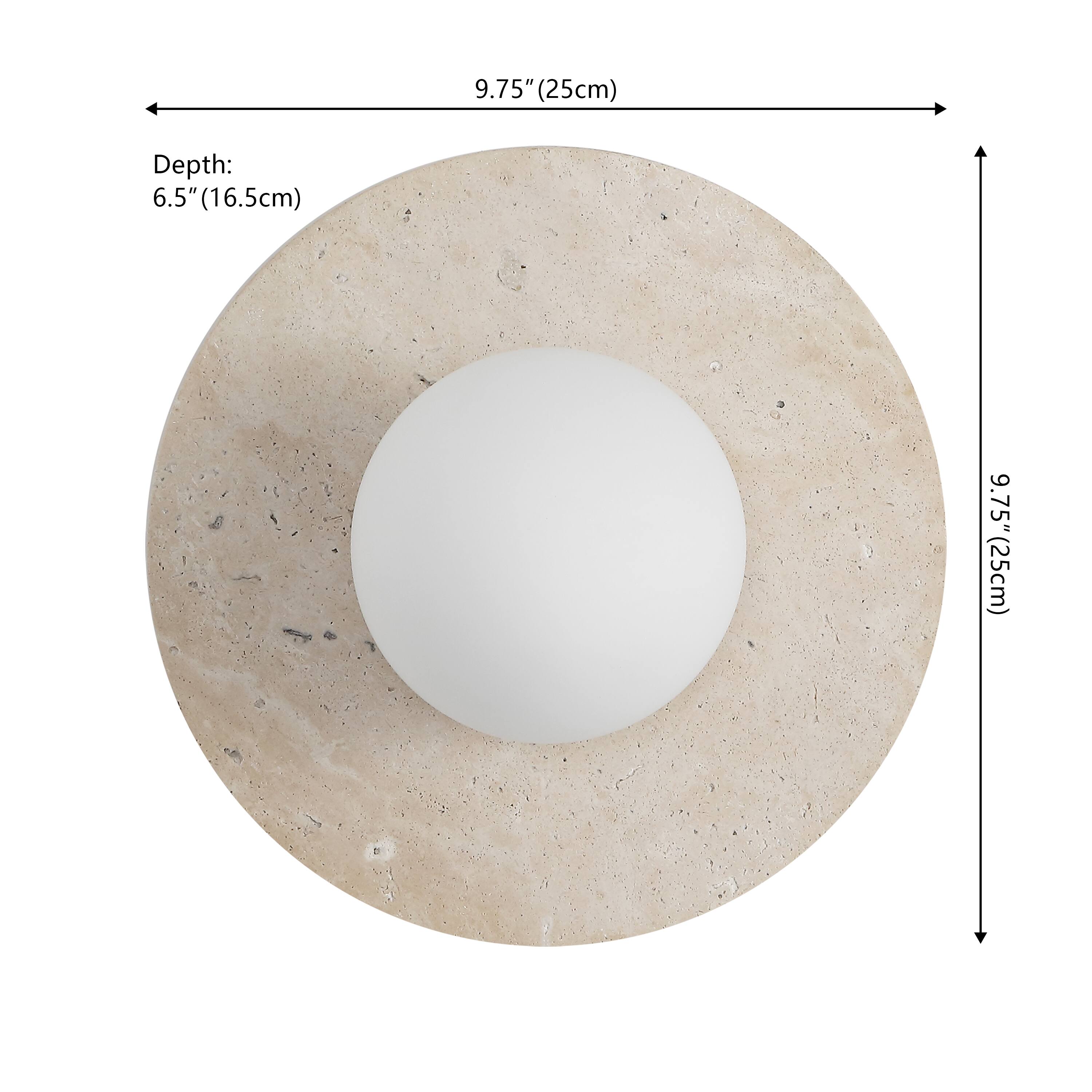 9.75" (25cm)  
Depth: 6.5" (16.5cm)