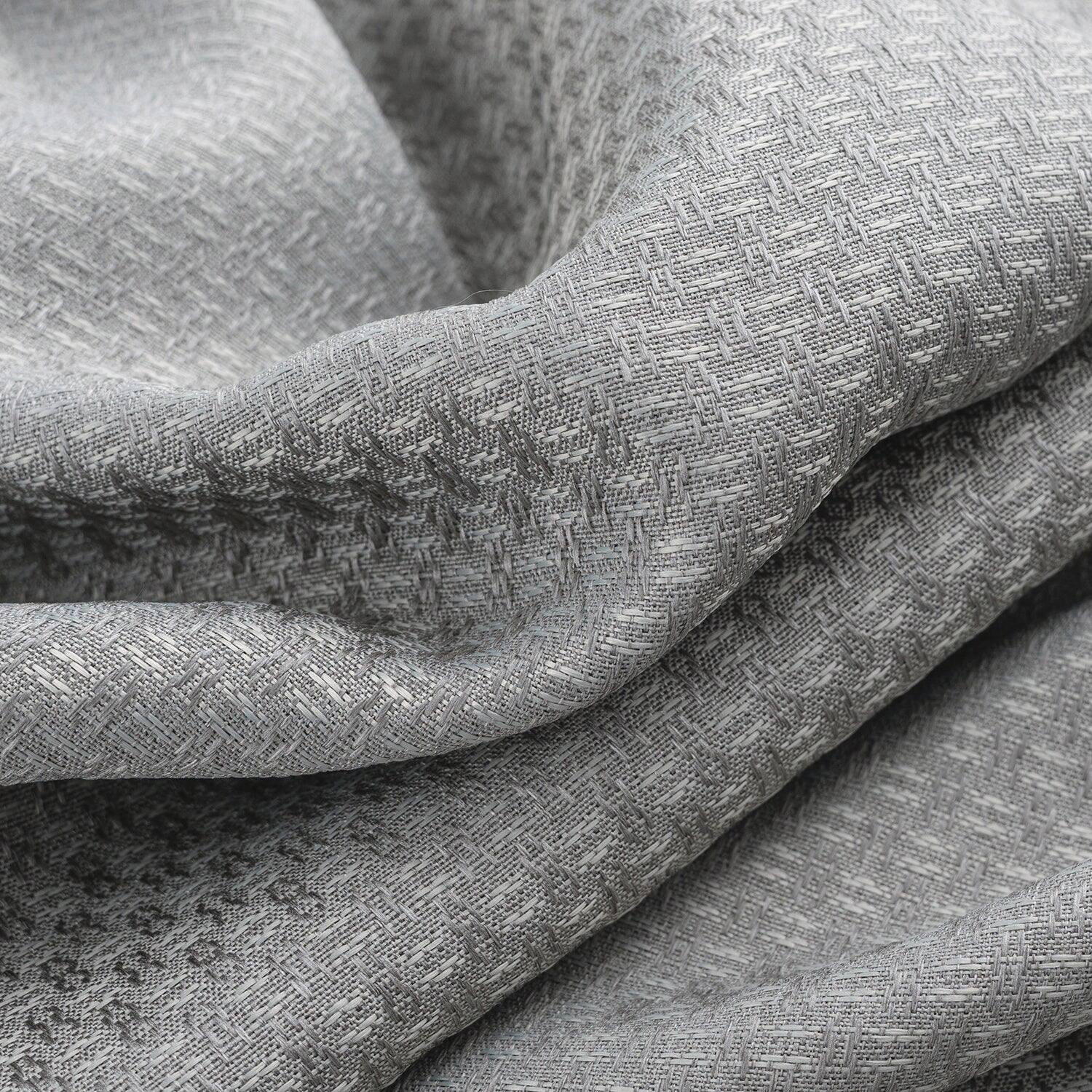 Left. Olivia Gray - Olivia Gray 100% Polyester 250 GSM Basket Weave Ian Luxury Jacquard Blackout Grommet Curtain Panel 54" x 84" Grey - Grey.