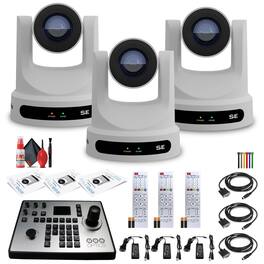 3 x PTZOptics Move SE PTZ Camera with 20x Optical Zoom (White) (PT20X-SE-WH-G3) + PT-JOY-G4 Controller