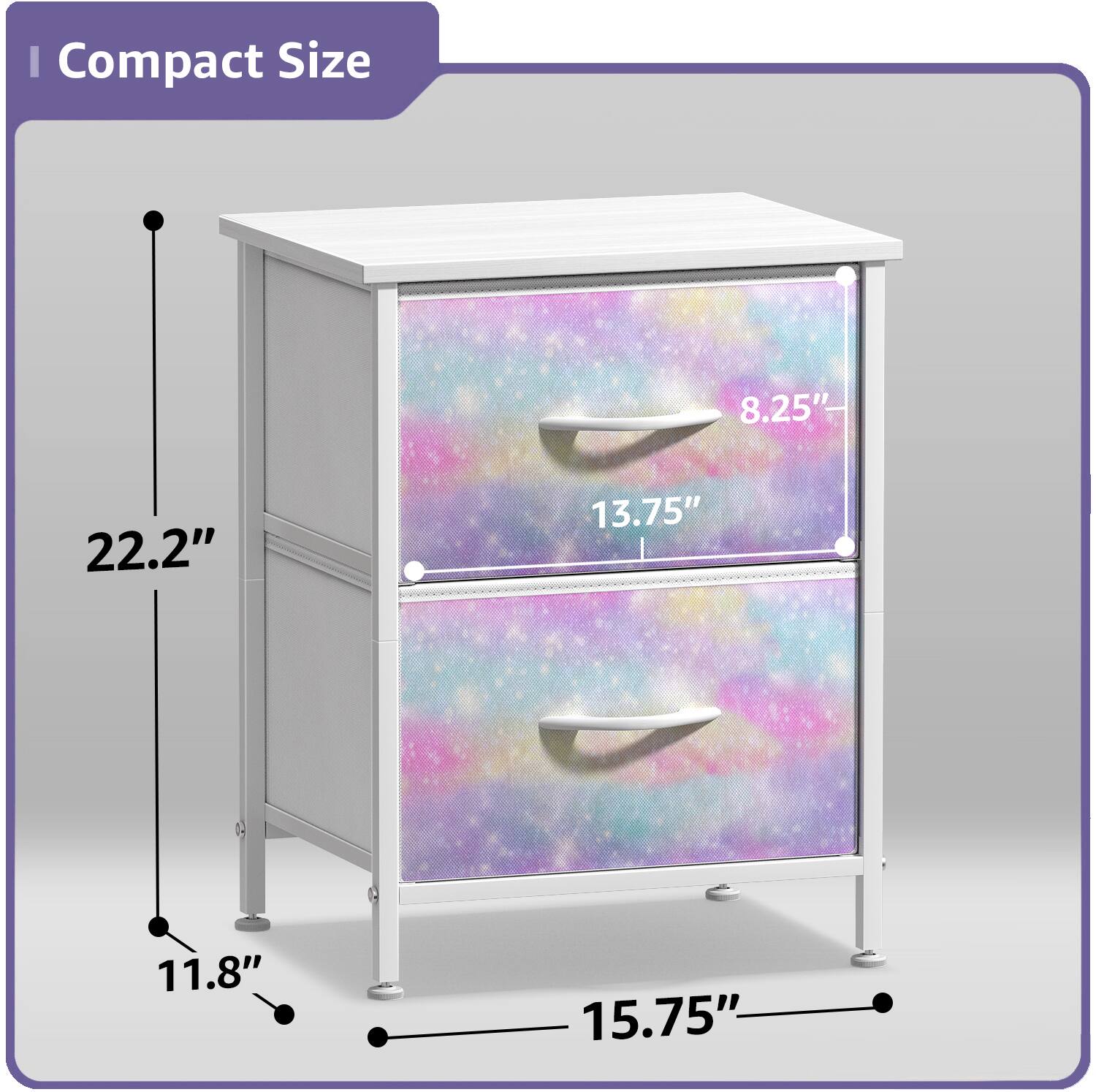 Compact Size

- Height: 22.2"
- Width: 15.75"
- Depth: 11.8"
- Drawer Height: 8.25"
- Drawer Width: 13.75"