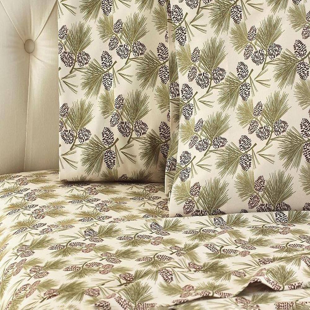 Alt View 1. Shavel Home Products - Shavel Micro Flannel Printed Sheet Set - Full Flat/Fitted Sheet 86x100/75x54x16" 2-Piece Pillowcase - 21x32" - Pinecones - Pinecones.