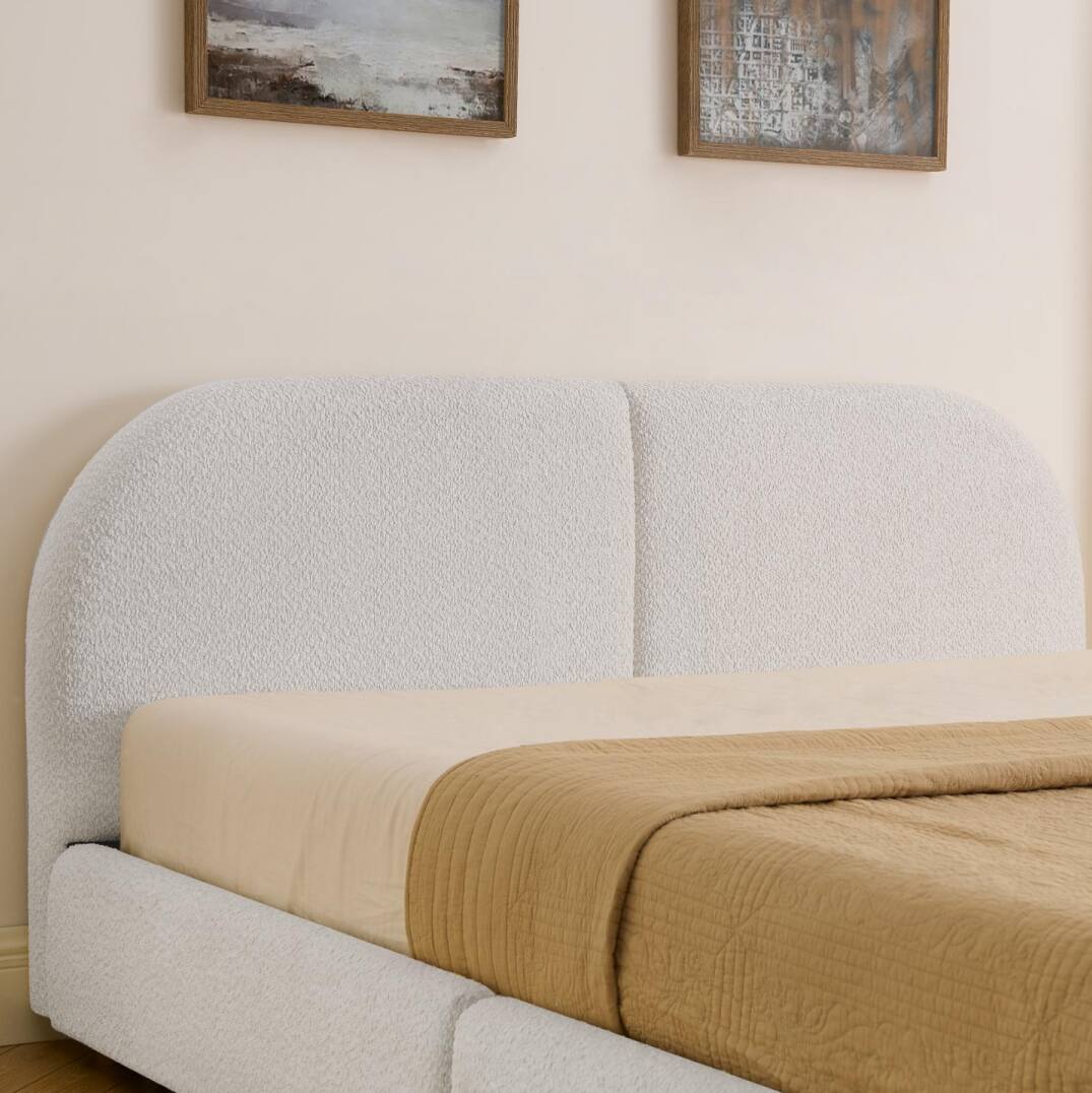 Back. Anysun - Queen Minimalist Upholstered Bed Frame - Circle Yarn Fabric, Curved Headboard, Wheeled Drawer Storage - Beige.