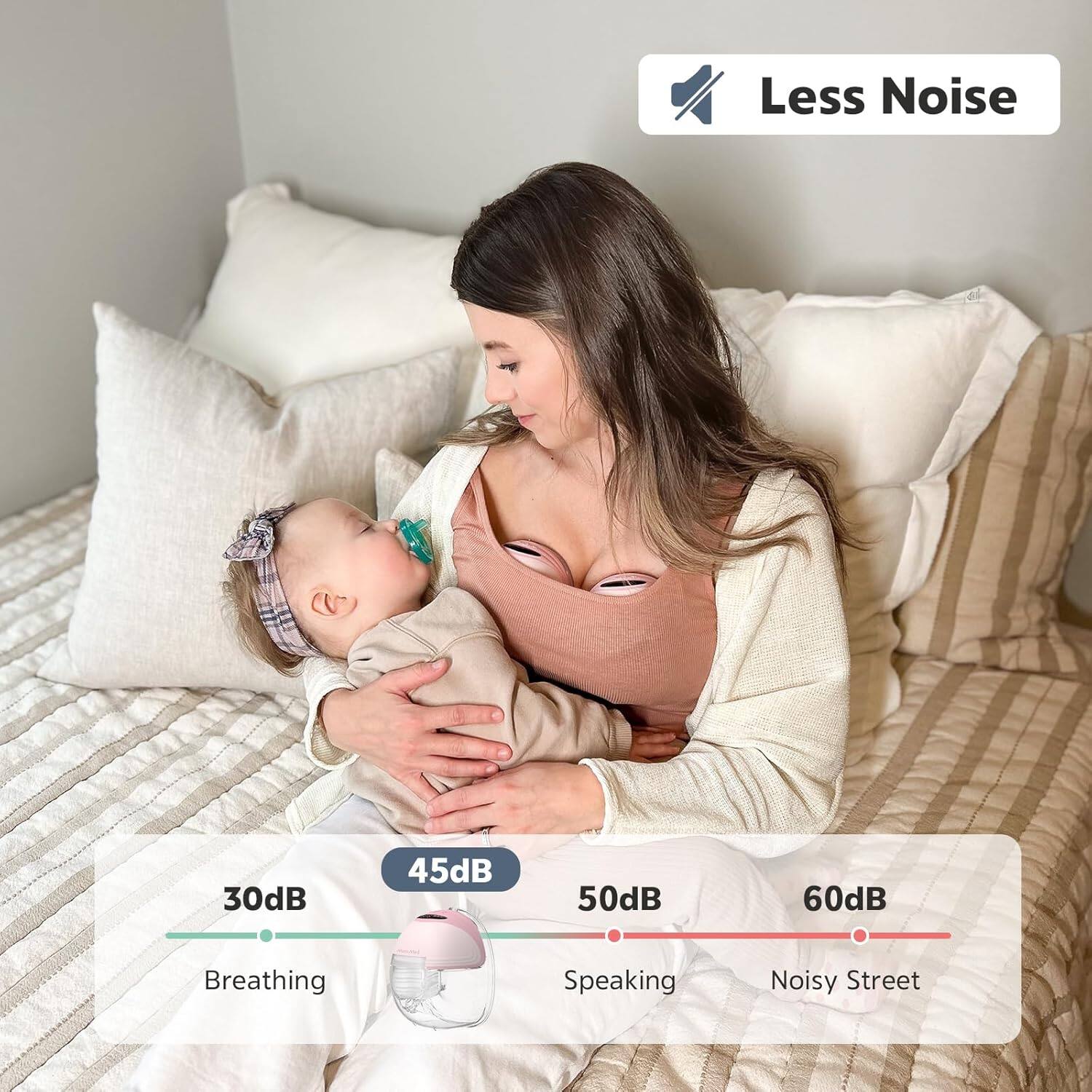 Less Noise  
30dB - Breathing  
45dB  
50dB - Speaking  
60dB - Noisy Street