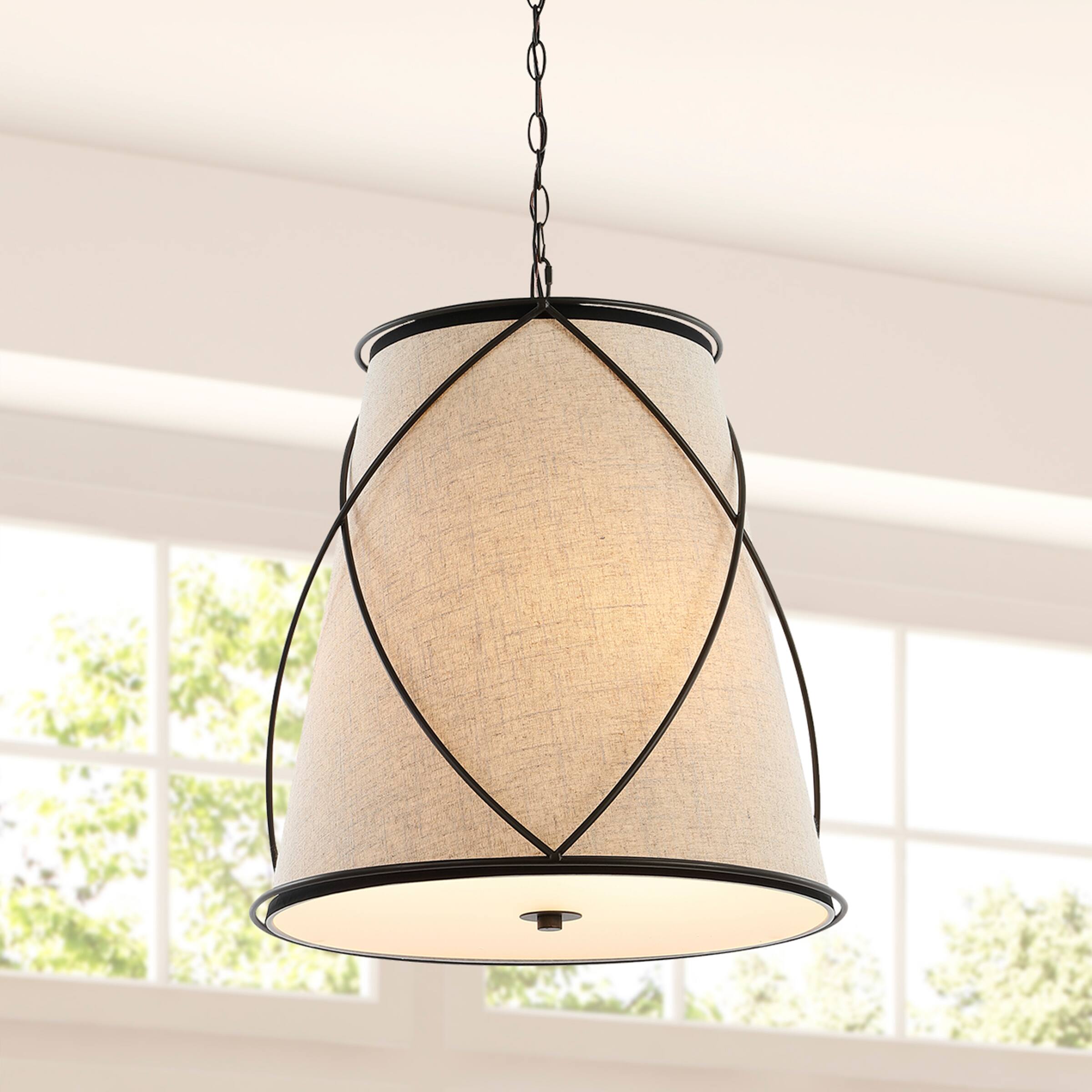 Alt View 1. Jonathan Y - Milo 19" 3-Light Rustic Farmhouse Iron LED Pendant, Oil Rubbed Bronze - Light Brown/Oil Rubbed Bronze.