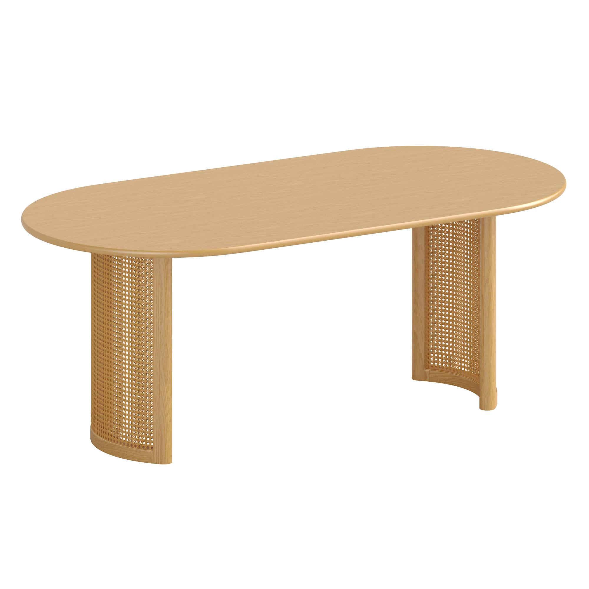 Alt View 4. Lirago - 79" Solid Wood Oval Dining Table with Cane Weave Double Pedestal Large Kitchen Table Seats 6-8 or More for Dining Room - Natural.