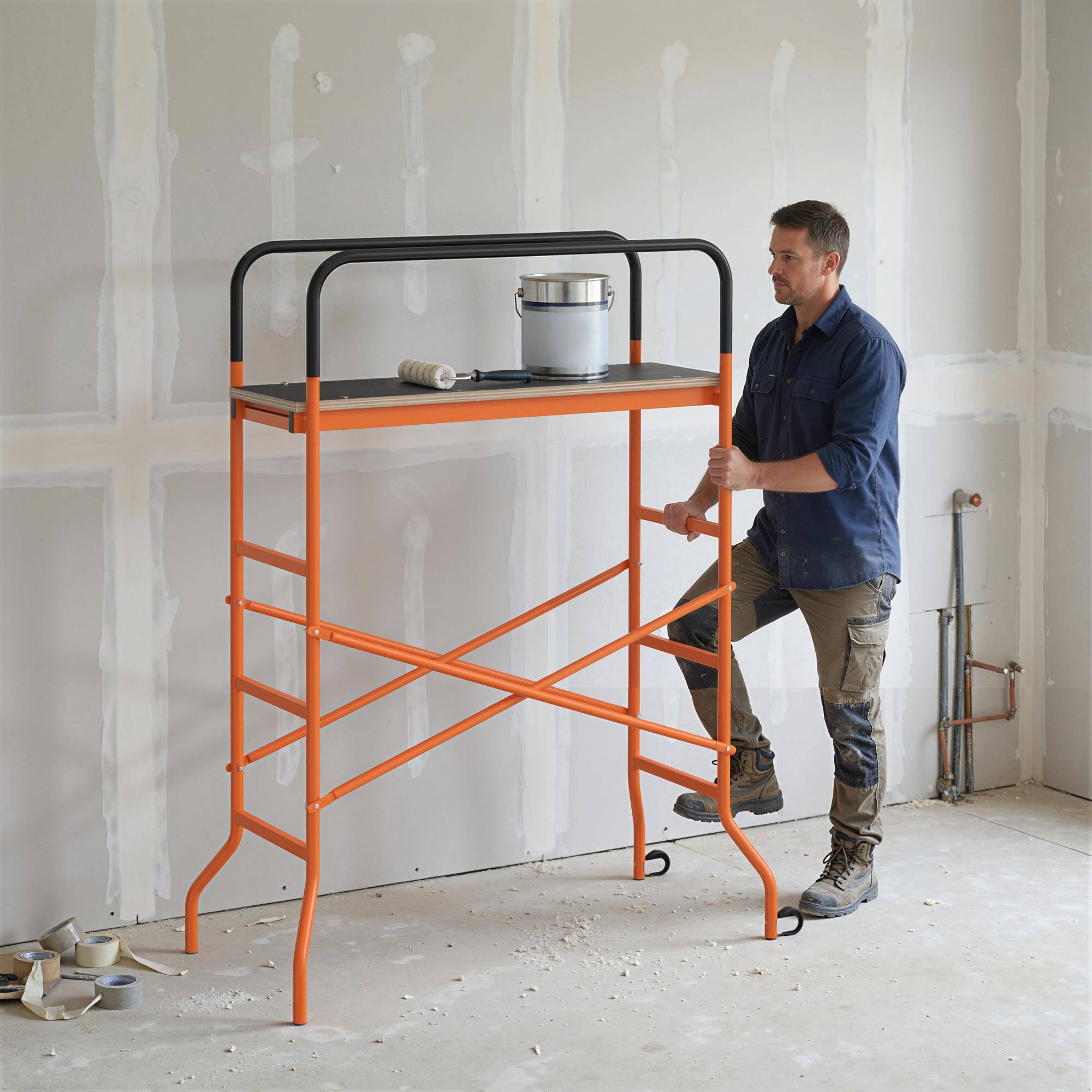 Alt View 7. Homcom - Work Platform, Rolling Scaffolding with Wheels - Orange.