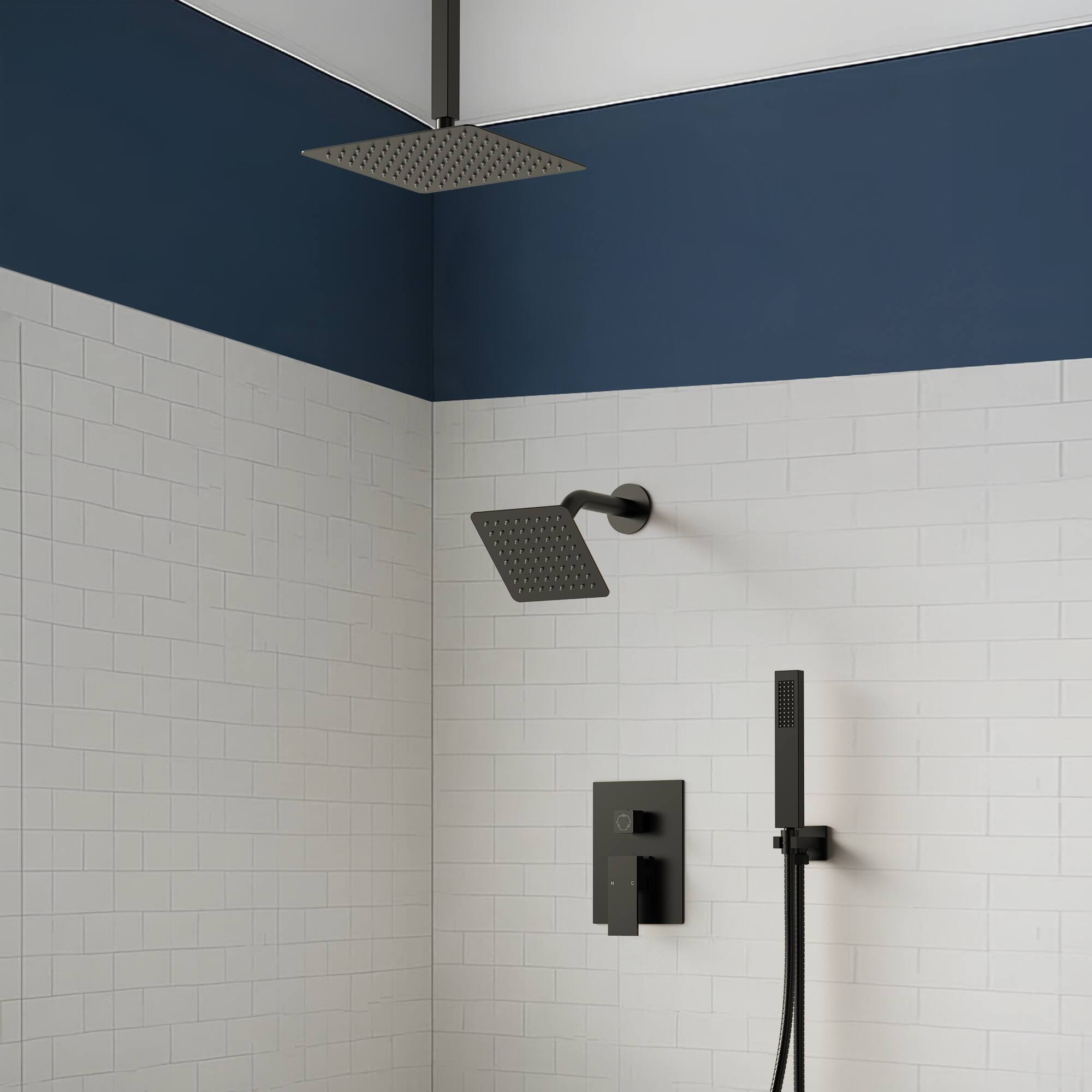Alt View 8. GRANDJOY - Dual Shower System with 10" Ceiling Rain Head, Handheld Sprayer, and Pressure Balance Valve for Modern Bathroom - Matte Black.