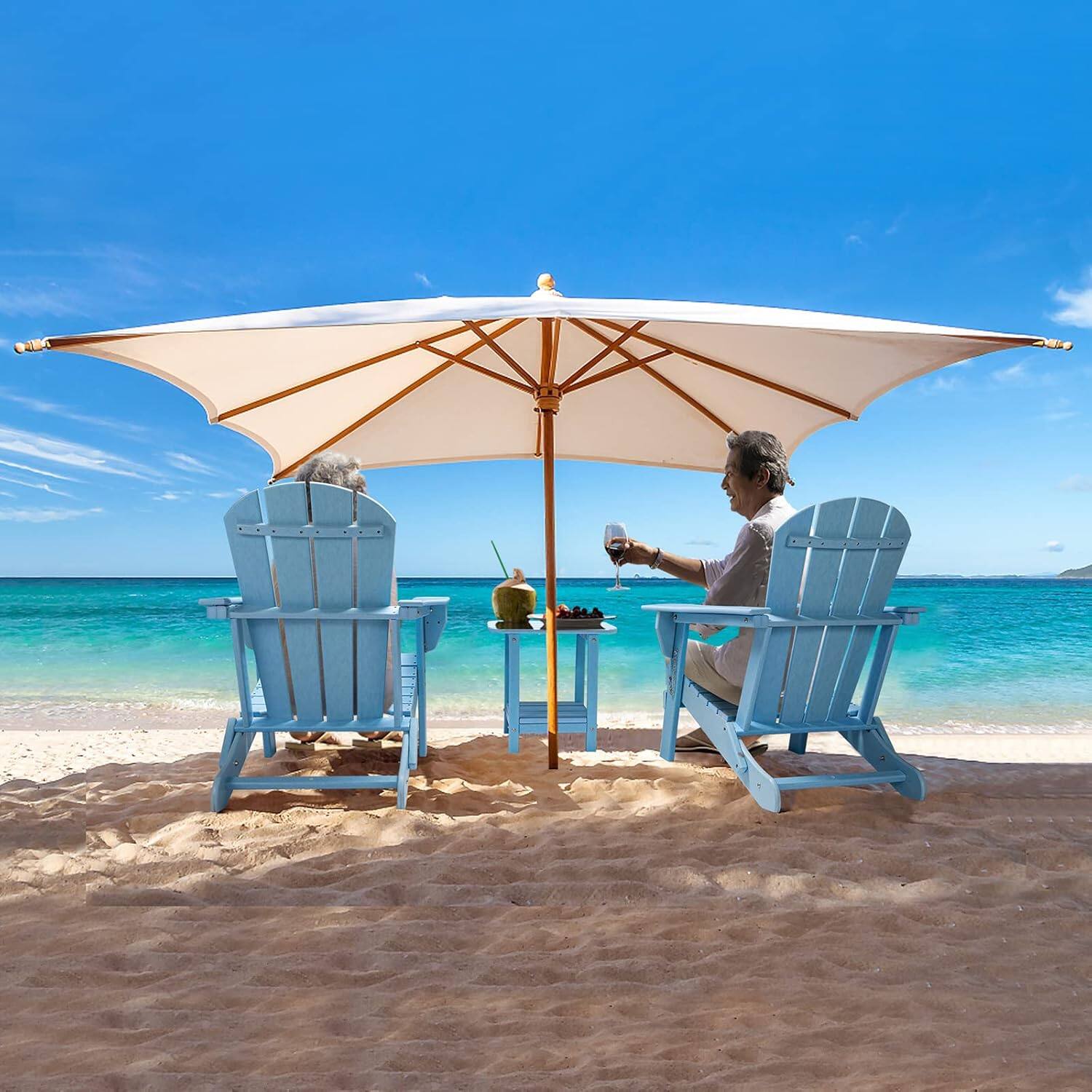 Alt View 6. Winado - Plastic Folding Adirondack Chair with Cup Holder, Waterproof HDPE Material for Outdoor Pool Lounge Chair Lawn Furniture - Blue.