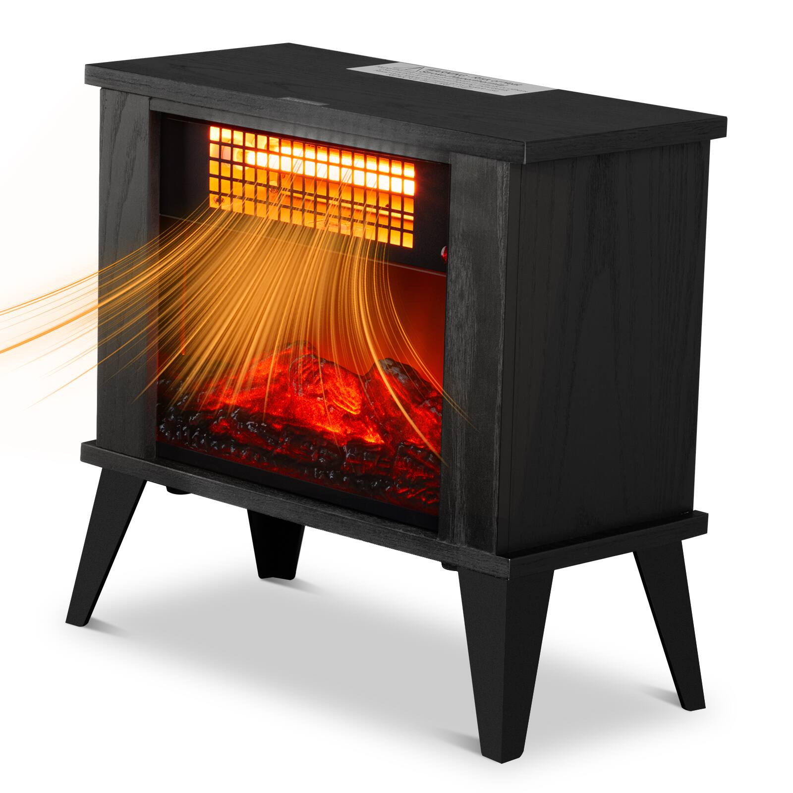 Alt View 2. Winado - 15" Electric Fireplace Heater, Freestanding Wooden Fireplace Stove with 3D Realistic Flame, Overheat Protection, 1000W - Black.