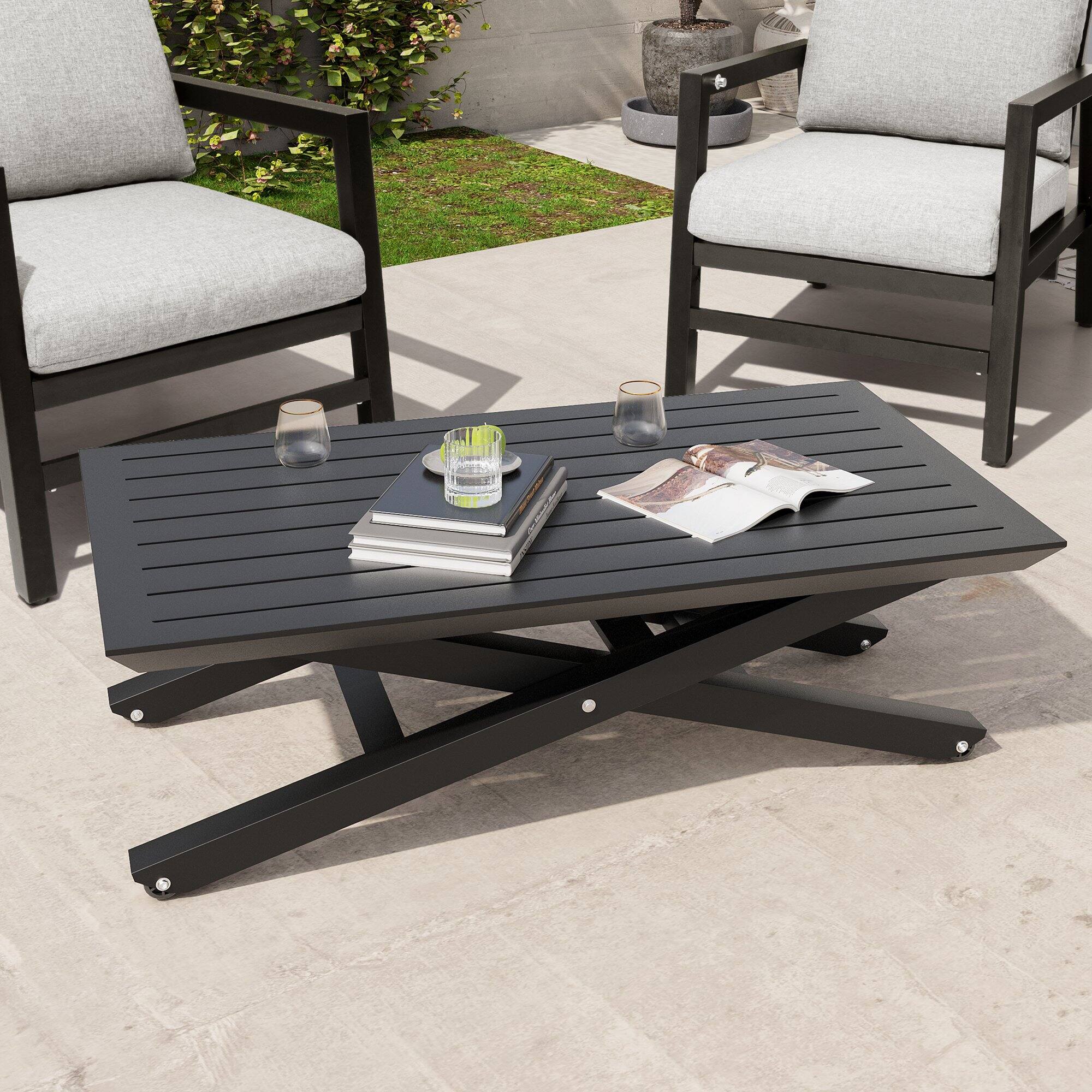 Alt View 6. Crestlive Products - Crestlive Products outdoor Liftable dining table Rectangle Outdoor Coffee Table - Black.