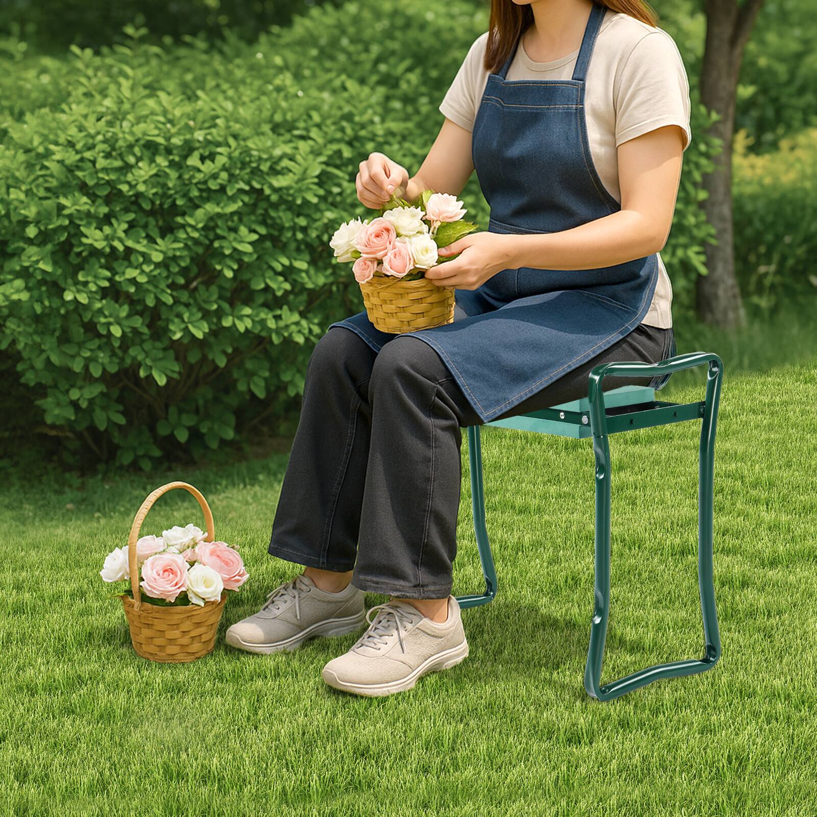 Back. Winado - Garden Kneeler and Seat Stool Heavy Duty Garden Folding Bench Folding Garden Bench to Relieve Kneel - Green.