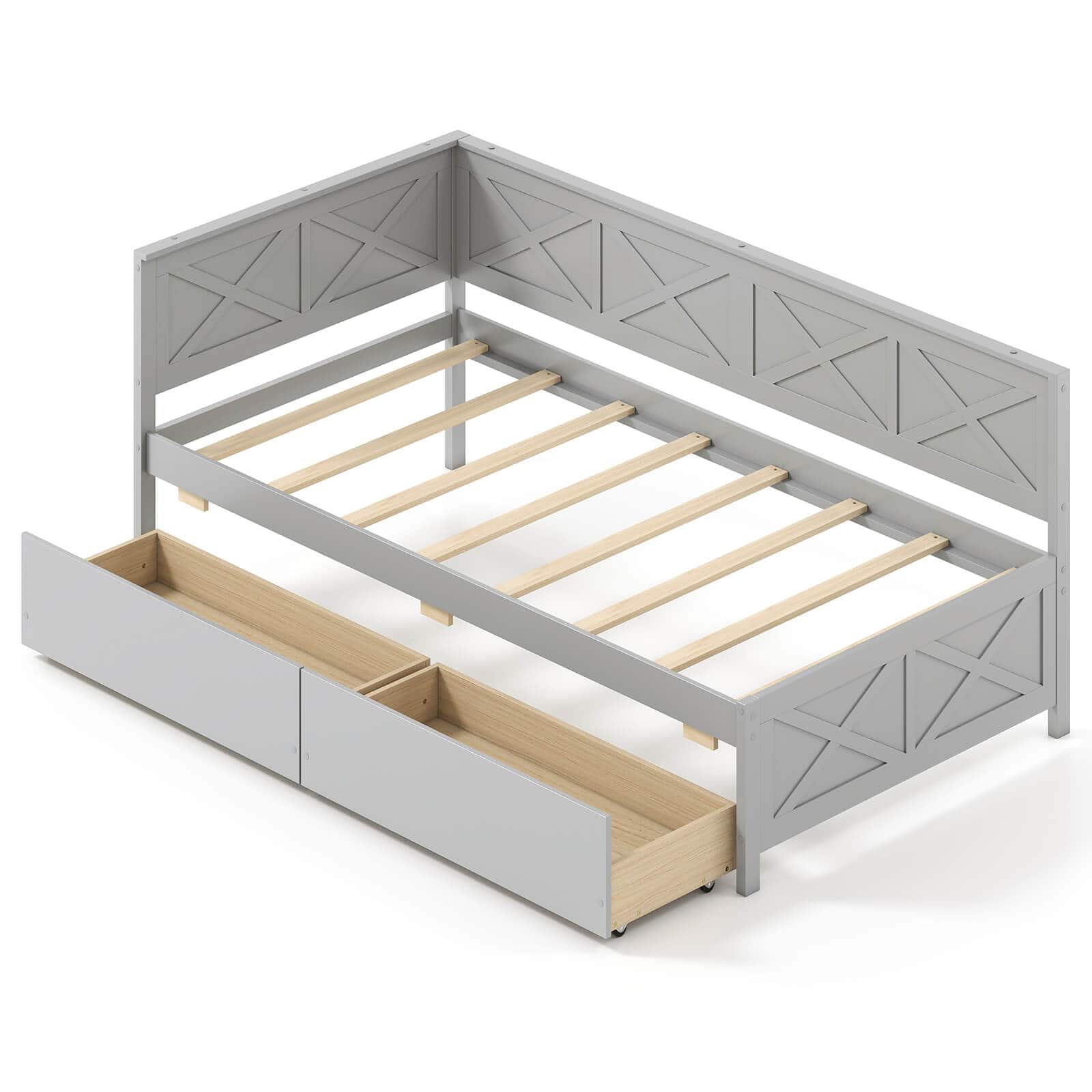 Costway - Twin Size Daybed with 2 Storage Drawers Slats Support & Guardrails Sofa Bed - Gray price history on PriceWatchPro