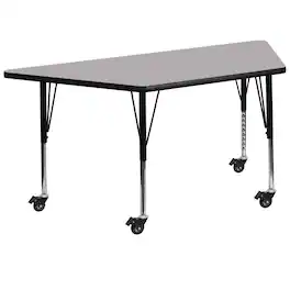 Flash Furniture - Wren Mobile 29''W x 57''L Trapezoid Grey Thermal Laminate Activity Table - Height Adjustable Short Legs - Gray