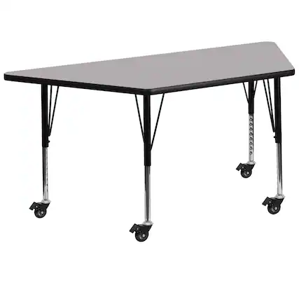 Front. Flash Furniture - Wren Mobile 29''W x 57''L Trapezoid Grey Thermal Laminate Activity Table - Height Adjustable Short Legs - Gray.