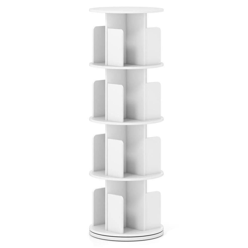 Alt View 1. Kadyn - 4-Tier 360° Rotating Bookshelf - Display Rack with Dividers & Anti-Falling Baffles, White - White.