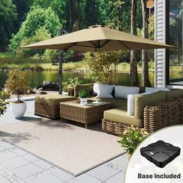 Mondawe - 10*10ft Large Patio Cantilever Umbrella with Bluetooth Speaker and Base - Tan