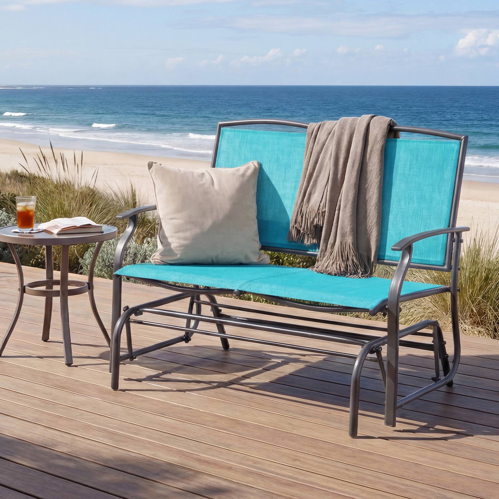 Alt View 4. Costway - Costway Patio Glider Rocking Bench Double 2 Person Chair Loveseat Garden - Turquoise.