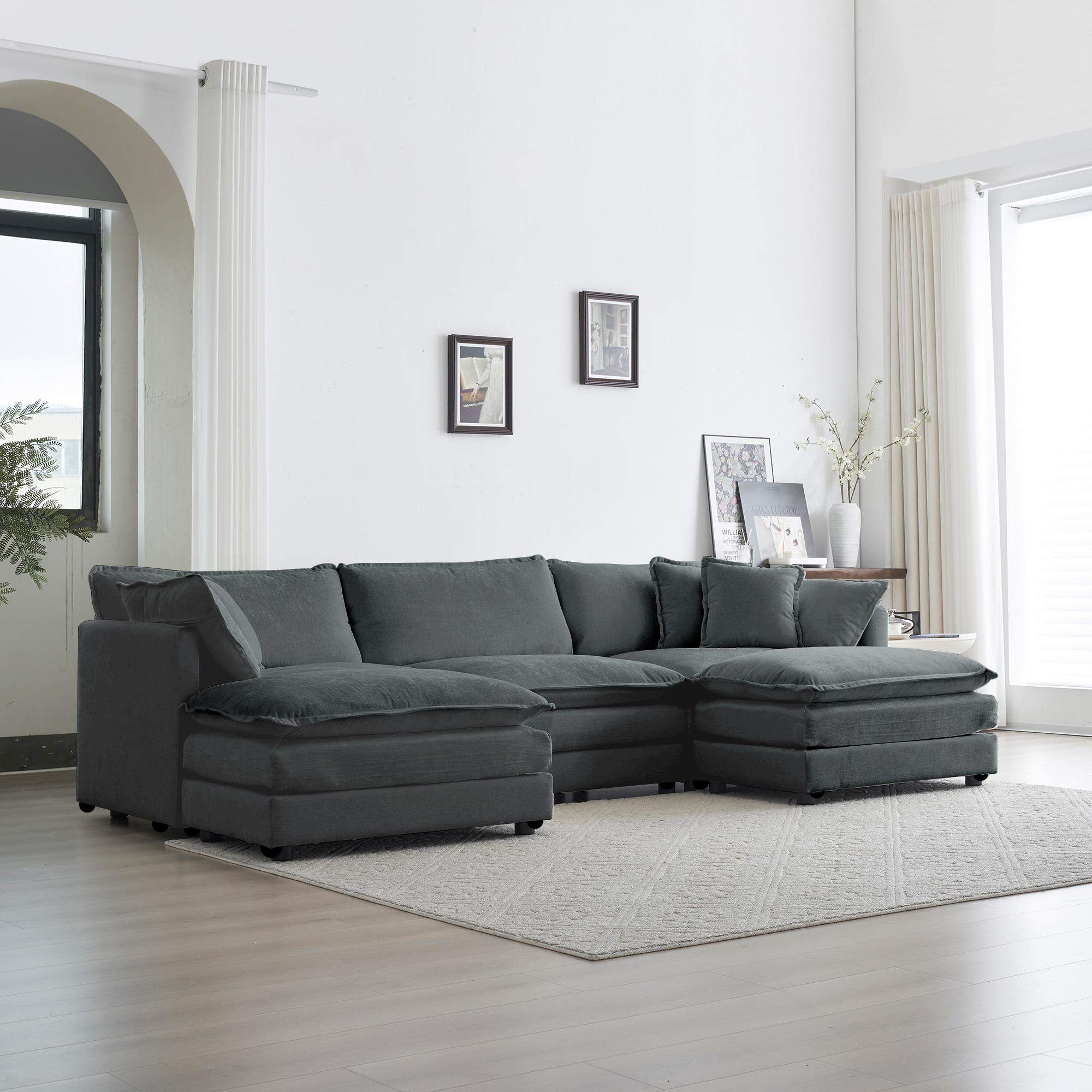 Left. LOVMOR - UShaped Sectional Sofa wReversible Footrest 5Seater Convertible Corner Couch with 2 Ottomans Modern Minimalist Soft - Gray.