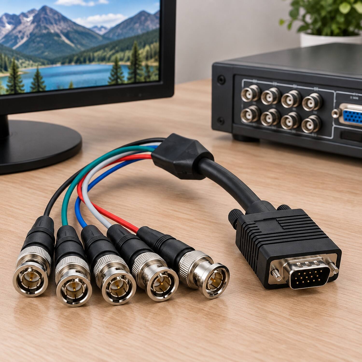 Left. Sanoxy - 1ft VGA HD15 Male to 5 BNC RGBHV Male Monitor Cable - Black.