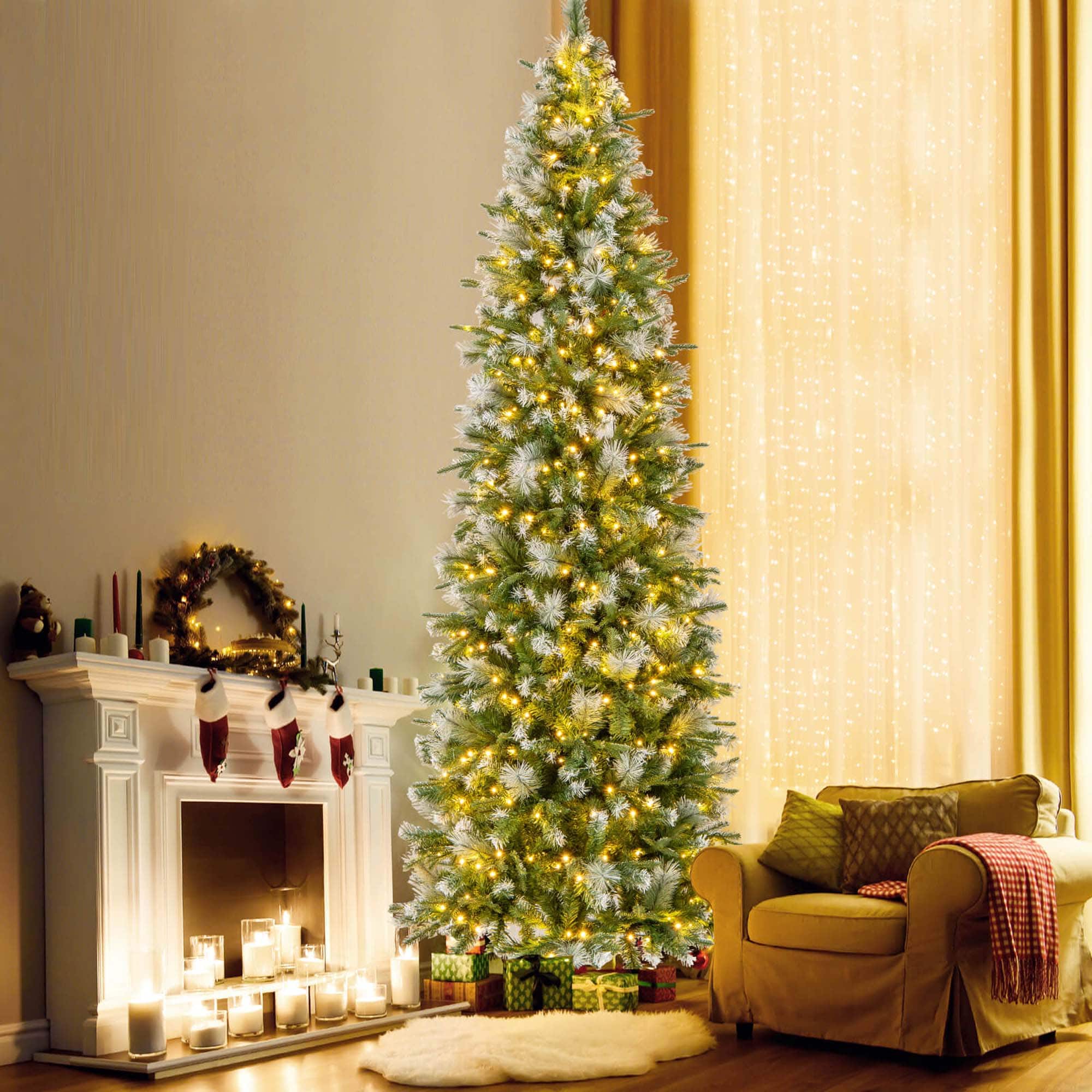 Front. Costway - 9 FT Pre-Lit Artificial Christmas Tree with 1228 Frosted Tips 470 LED Lights - Green/White.