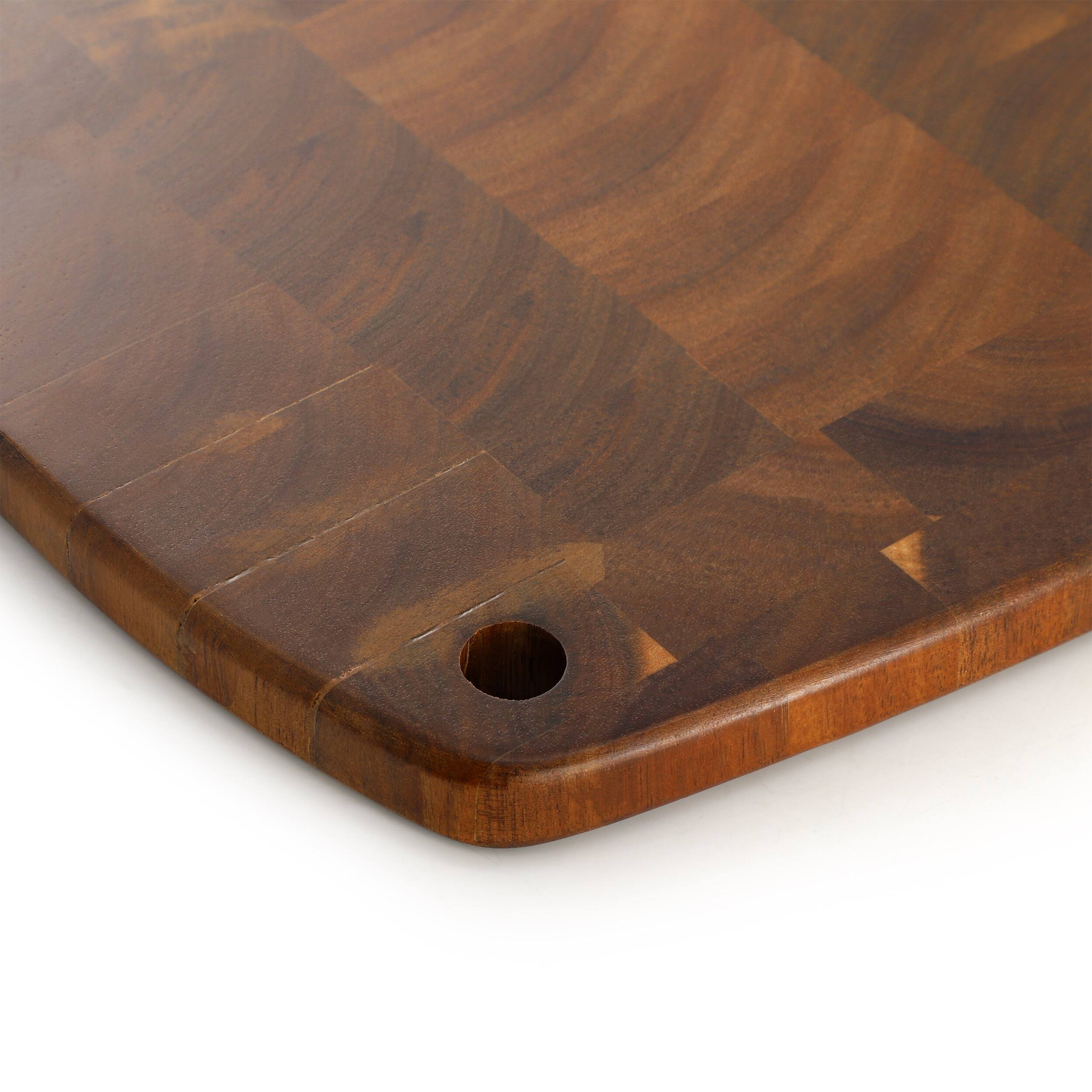 Angle. MegaChef - MegaChef 15.5 x 10.5 Inch Acacia Wood Rectangular Cutting Board with Rounded Edge in Dark Brown - Dark Brown.