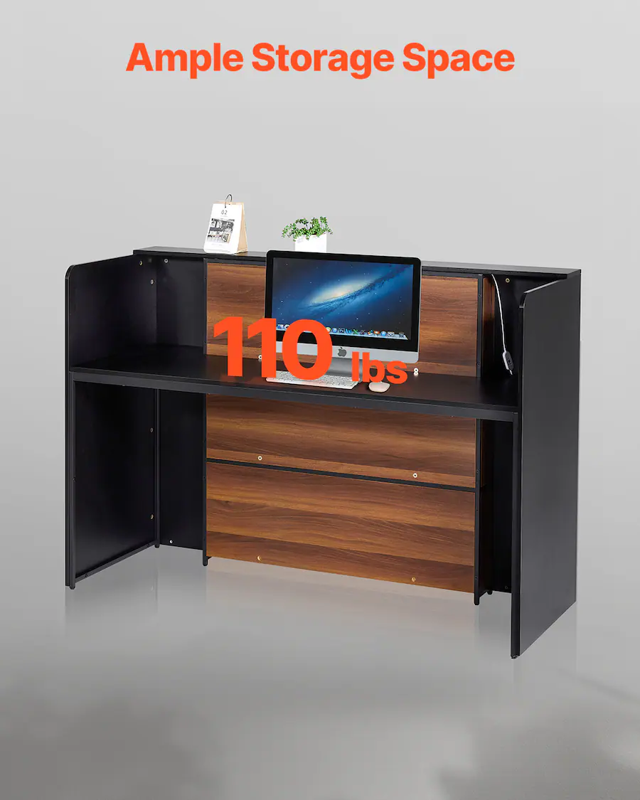 VEVOR Reception Desk, 62 Inch Rectangular Front Counter Table, Office ...