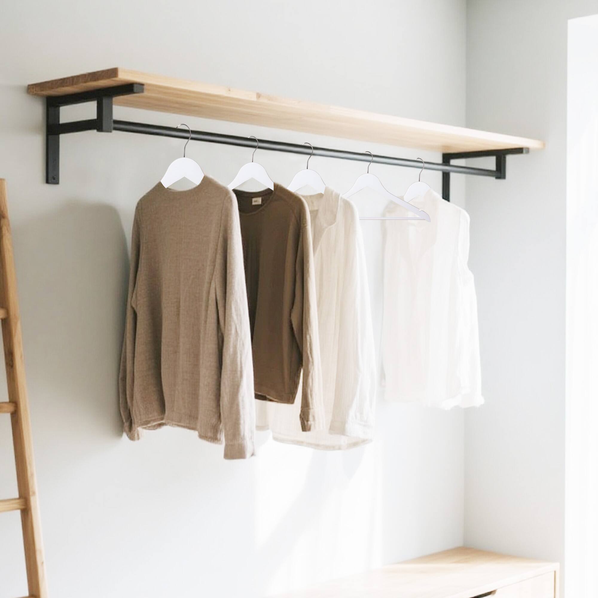 Alt View 2. BP4U - 12-Pack Wooden Suit Coat Hangers with Pant Bar, Wood Clothes Hangers for Jackets, Shirts, Dresses, Trousers(White) - White.