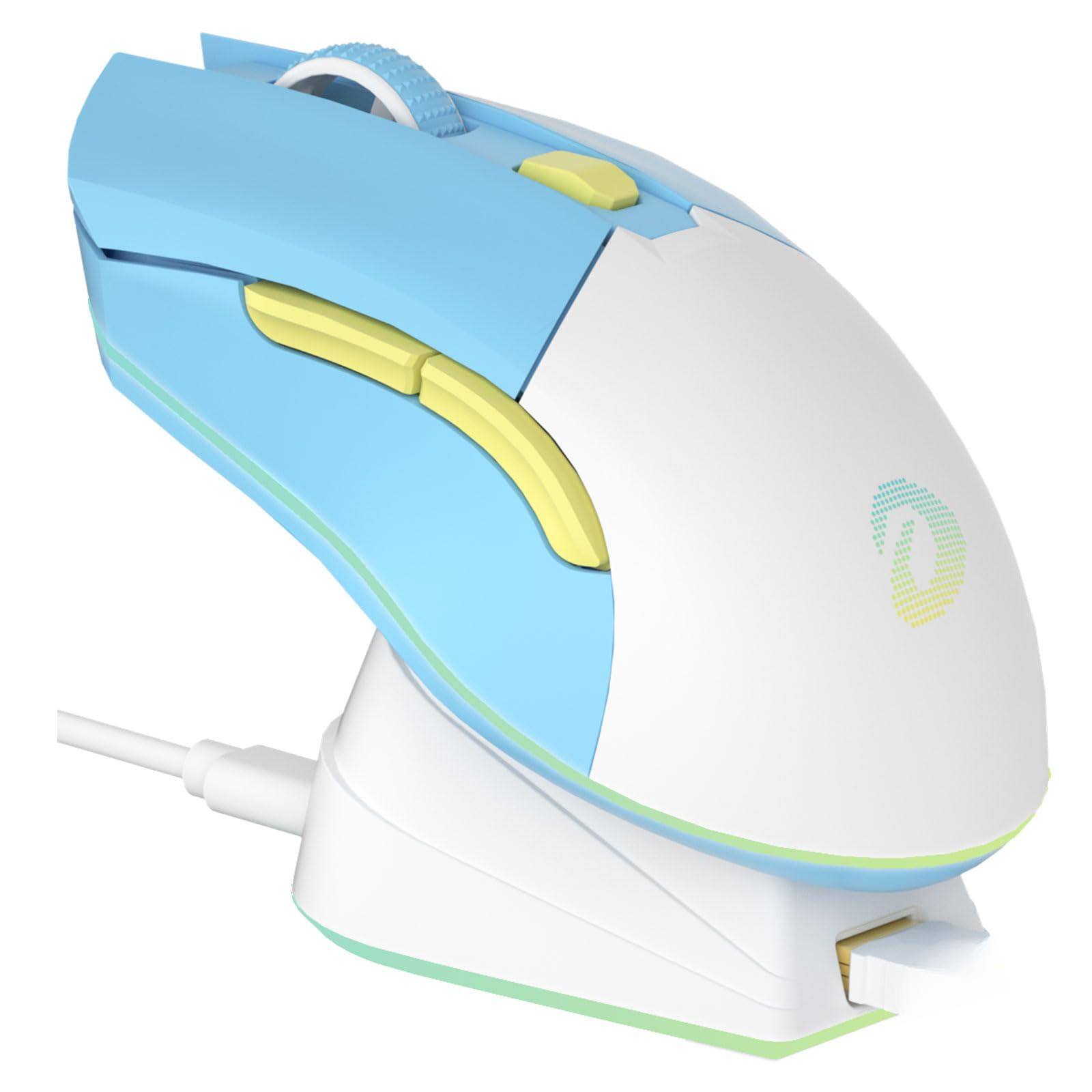 Front. PO3TICJUNKI3 - Sakura Gaming Mouse With Charging Dock Rechargeable Rgb 12k Buttons High-precision Sensor [300ips] [1000hz - Blue& Charging Dock.