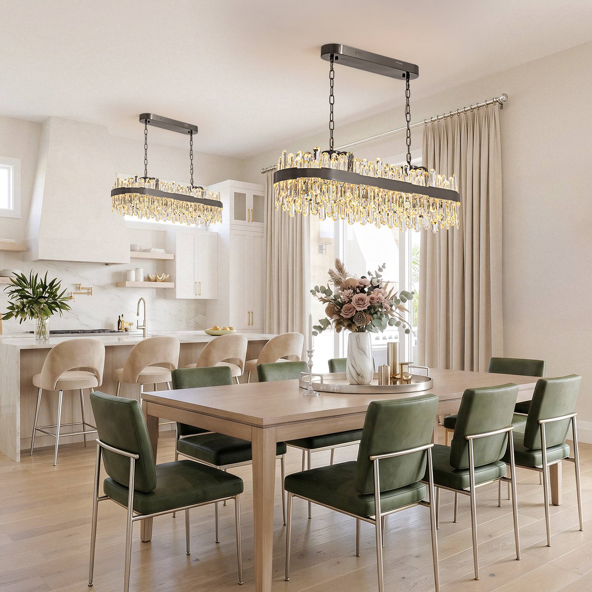 Back. Siljoy - 40-inch Modern Rectangular K9 Crystal Linear Chandelier Pendant for Dining Room Kitchen Island Bar - Graphite Black.