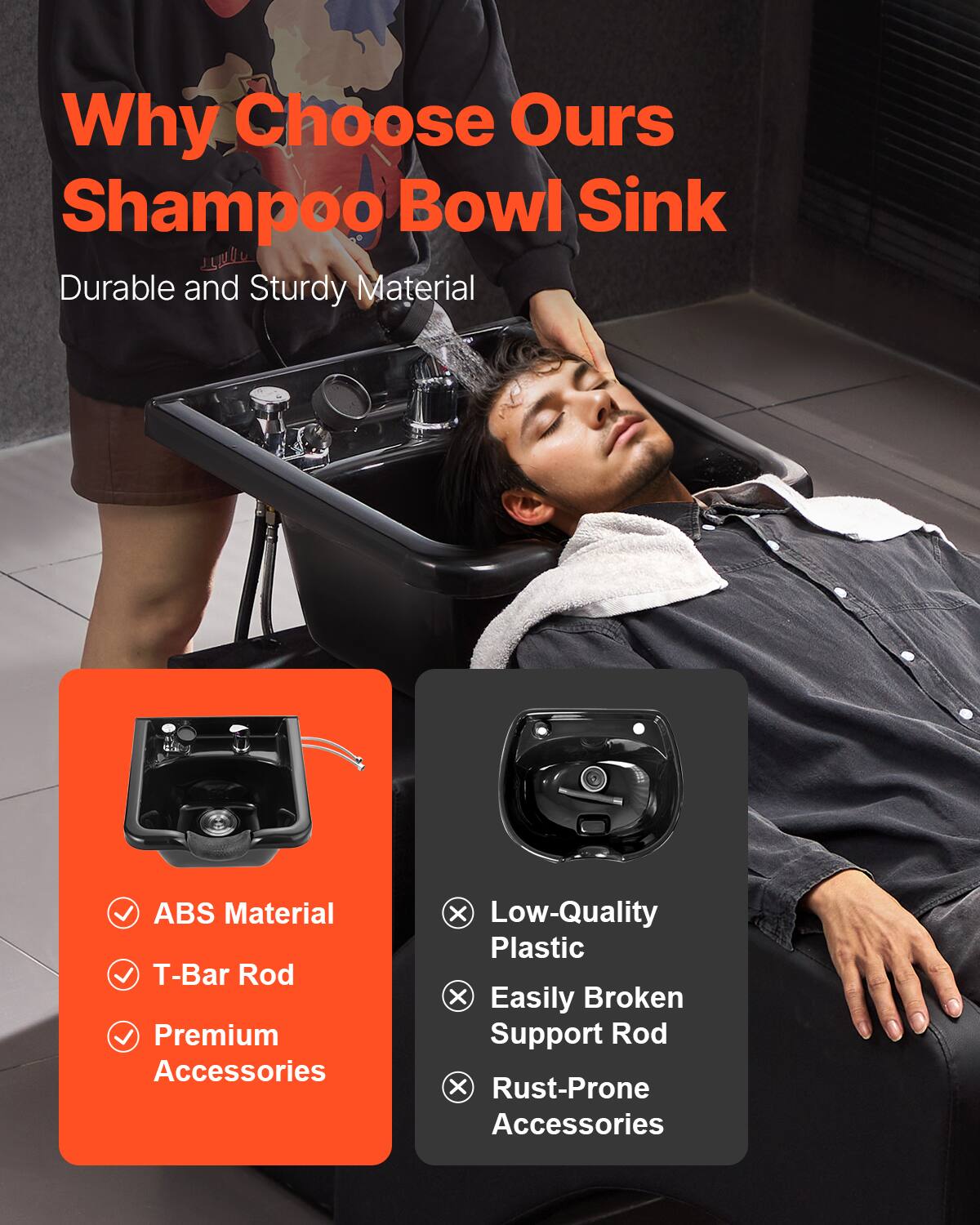 Shampoo Bowl, ABS Plastic Shampoo Sink for Salons and Home, Easy
