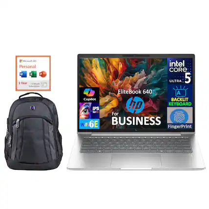 Microsoft 365 Personal
1 Year Subscription
Intel Core Ultra 5
EliteBook 640
Copilot
Backlit Keyboard
IPS Display
WiFi 6E
Fingerprint
For Business