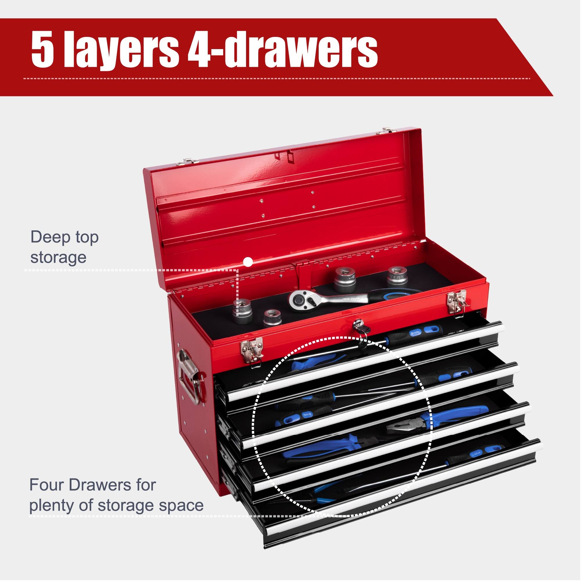5 layers 4-drawers  
Deep top storage  
Four Drawers for plenty of storage space