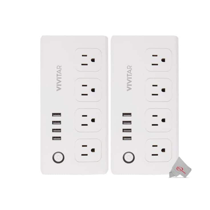 Vivitar - 2x Smart Home Smart Plug Power Strip 4 Wi-Fi Outlets, 4 USB Ports Compatible with Alexa and Google Home No Hub Required - White