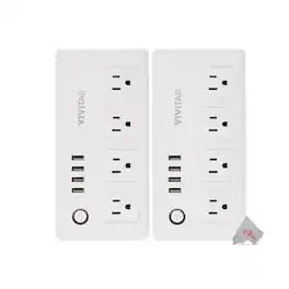 Vivitar - 2x Smart Home Smart Plug Power Strip 4 Wi-Fi Outlets, 4 USB Ports Compatible with Alexa and Google Home No Hub Required - White