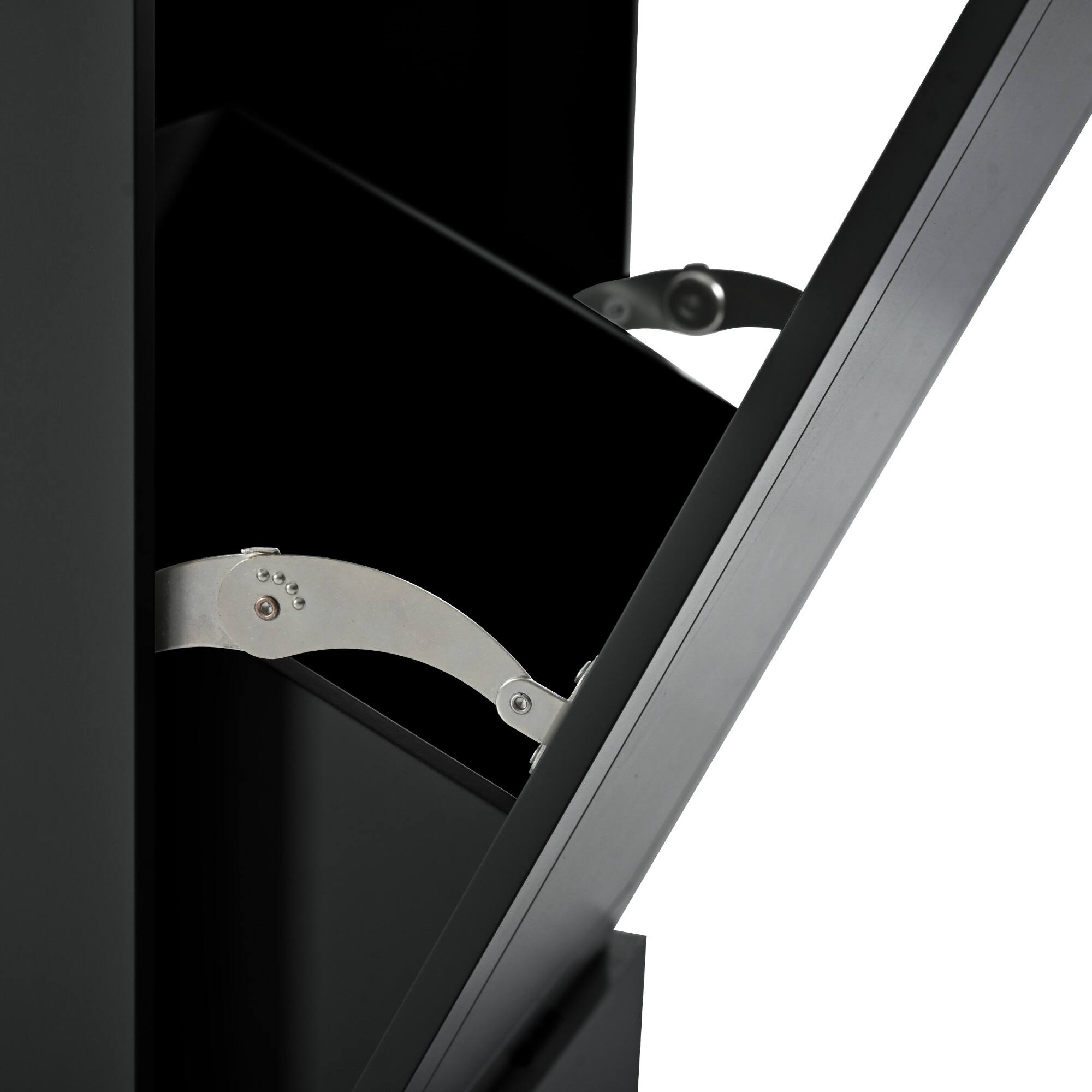 Alt View 4. Forest'nSky - Fluted Rolling Kitchen Island with Trash Can Cabinet, Power Outlet, 3 Drawers & Open Side Racks for 10-Gallon Bin, Black - Black.