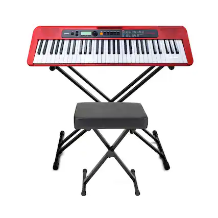 Front. Casio - Casio Casiotone CT-S200 61-Key Portable Keyboard (Red) with Stand and Bench.