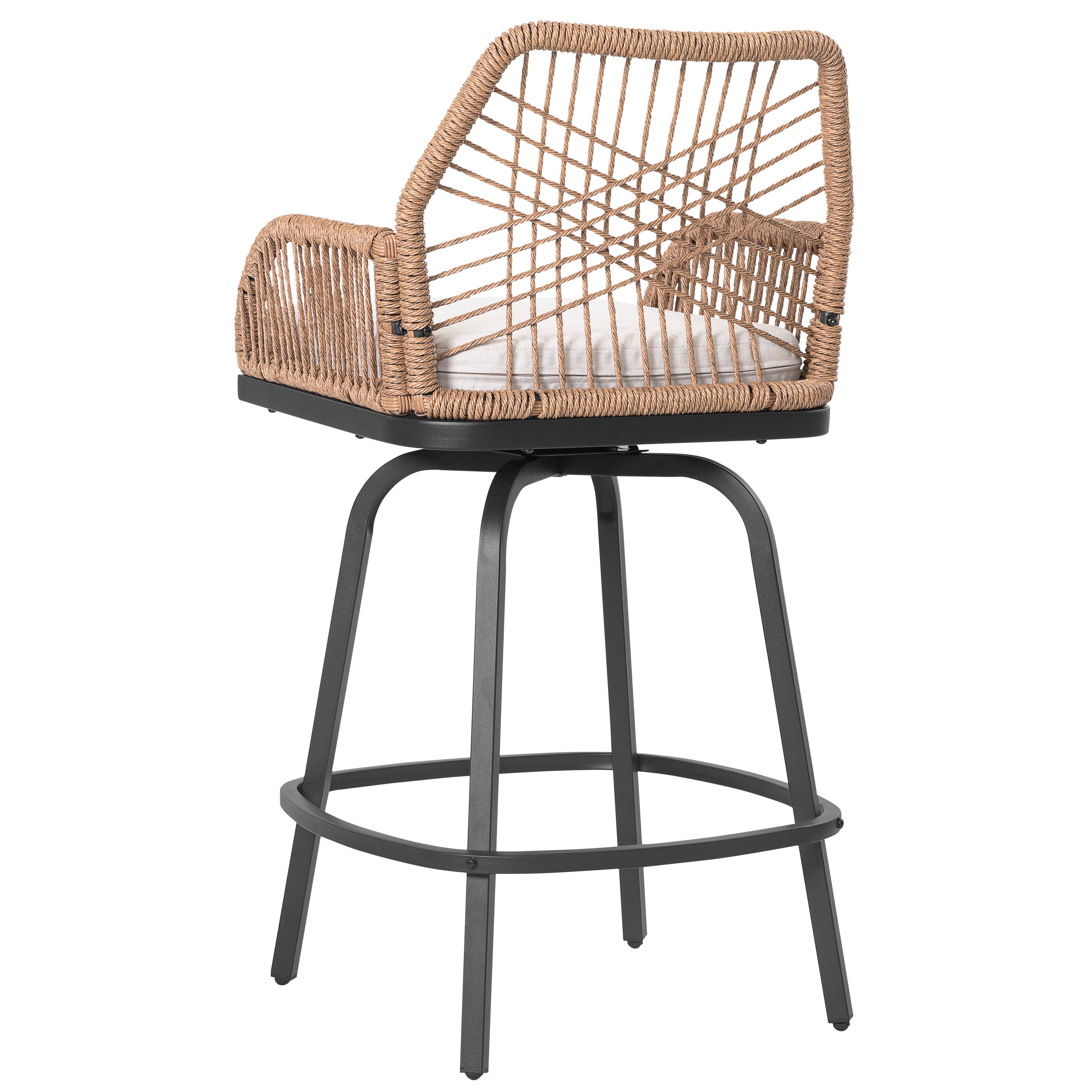 Alt View 7. Nuu Garden - 2-Piece Twisted Rattan Patio Bar Stools Set with Cushions, Swivel Design - Beige.