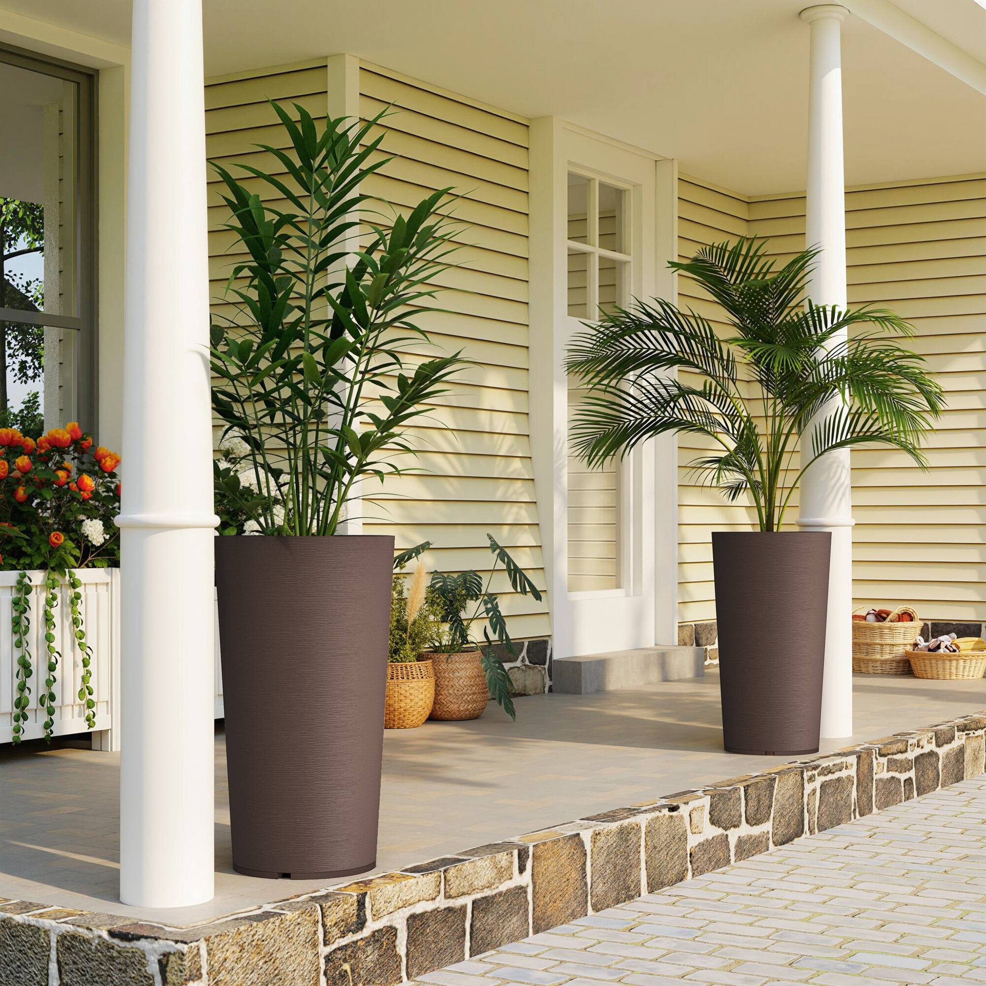 Alt View 1. Outsunny - 29 Inch Tall Planters for Outdoor Plants, Set of 2 Plastic Flower Pots with DIY Drainage Holes, Stackable Large Planter.