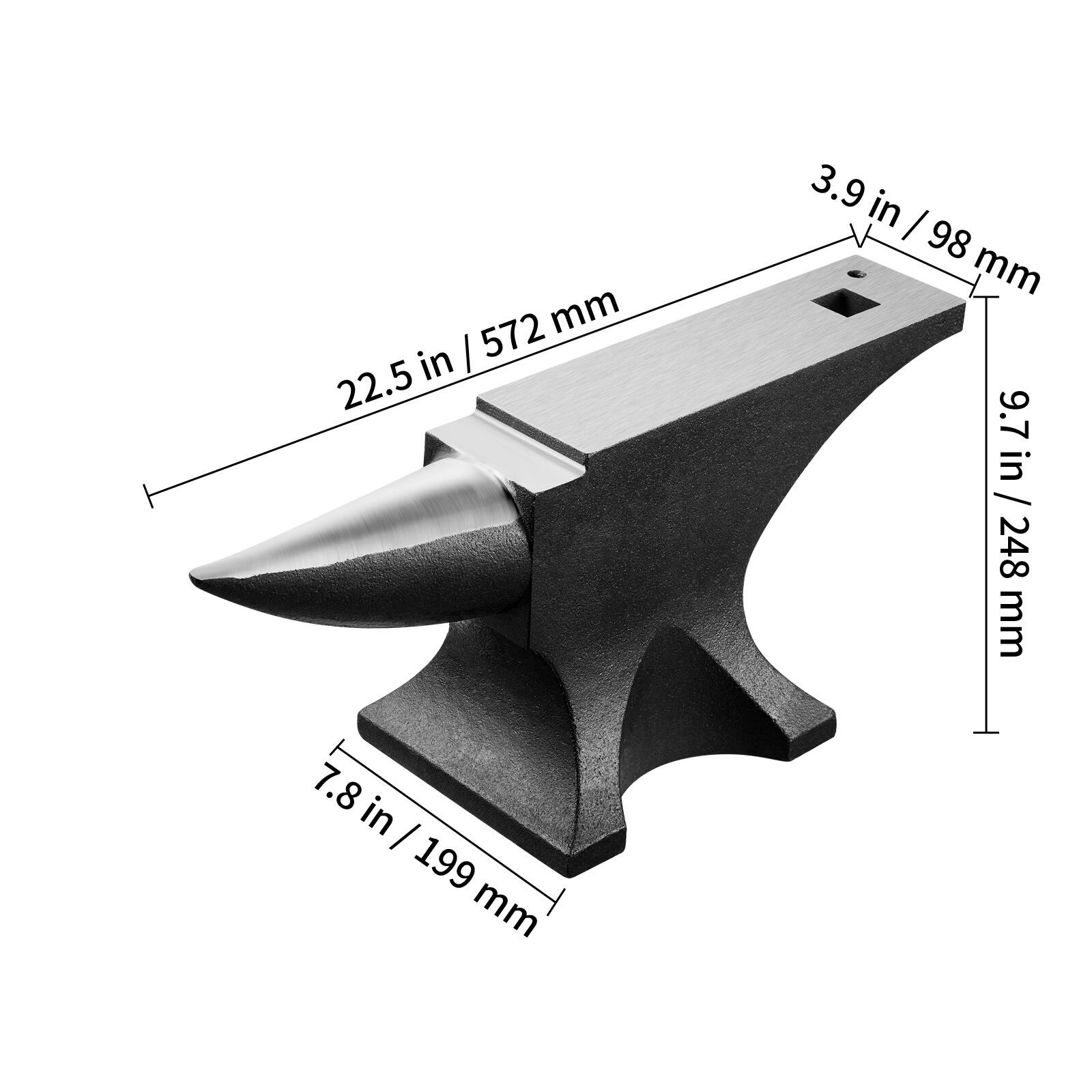 572 mm in / 22.5 in  
3.9 in / 98 mm  
9.7 in / 248 mm  
7.8 in / 199 mm