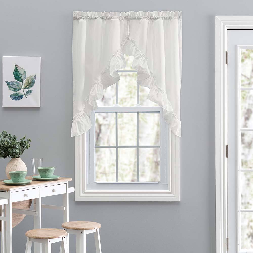 Angle. Ellis Curtain - Ellis Stacey 1.5" Rod Pocket High Quality Fabric Solid Color Window Ruffled Swag 60"x38" Ice Cream - Ice cream.