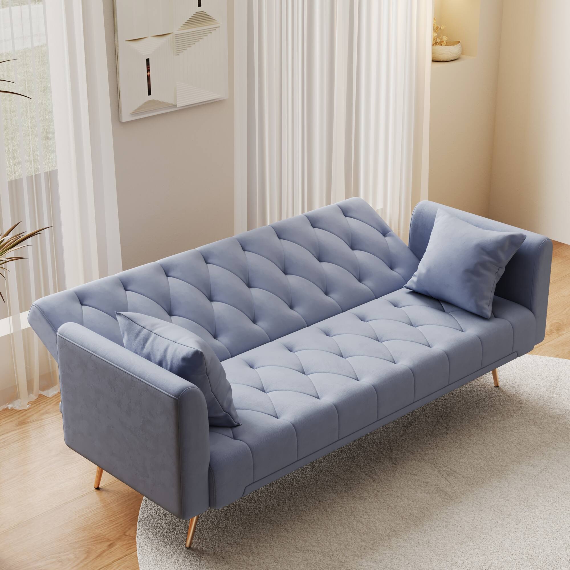 Alt View 2. GOODSILO - Convertible Velvet Sofa Bed with Adjustable Backrest for Small Spaces, Living Room and Office Use - Gray.