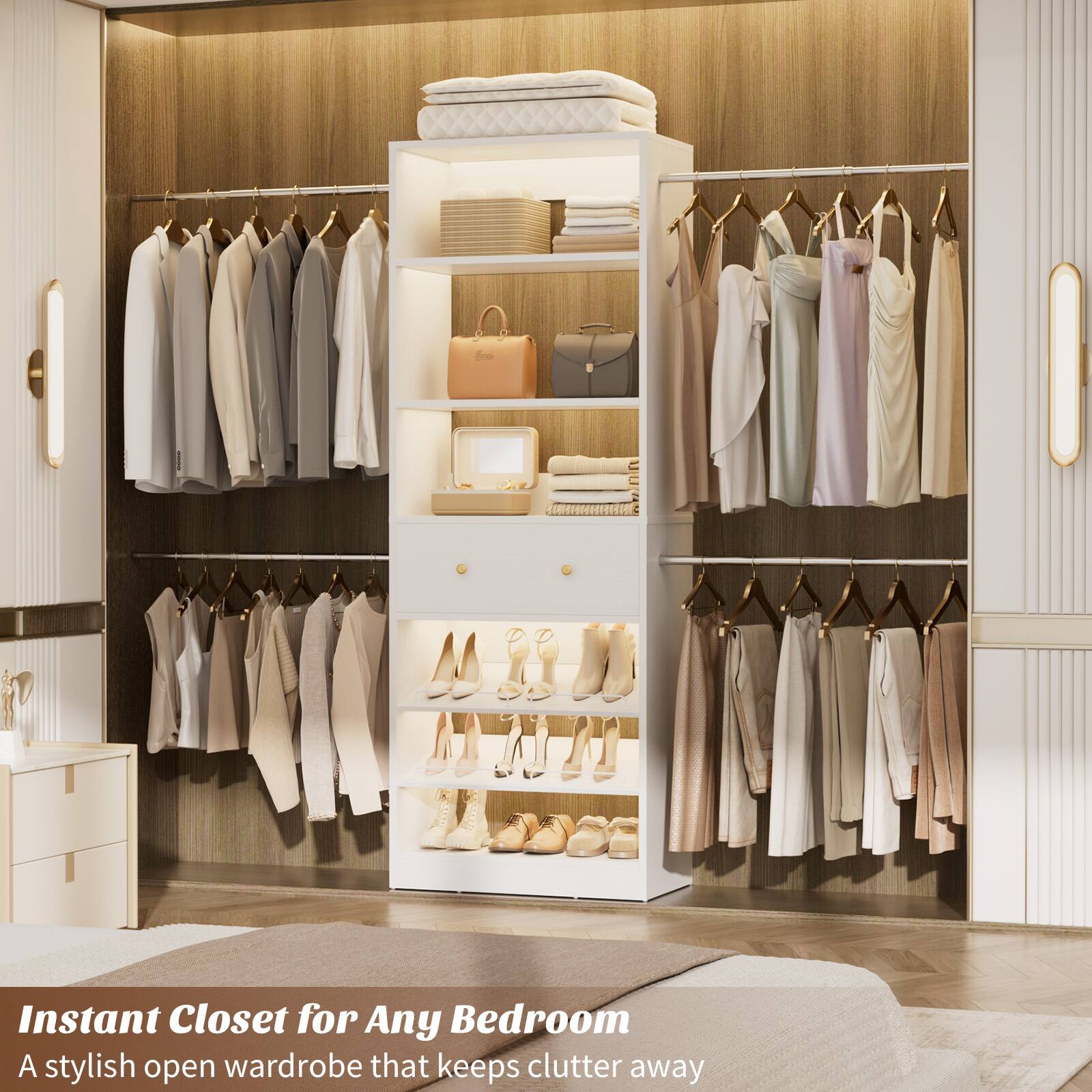 Instant Closet for Any Bedroom  
A stylish open wardrobe that keeps clutter away