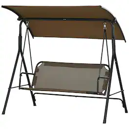 Spaco - 3-Person Patio Swing with Stand, Adjustable Tilt Canopy, Cozy Bench - Brown