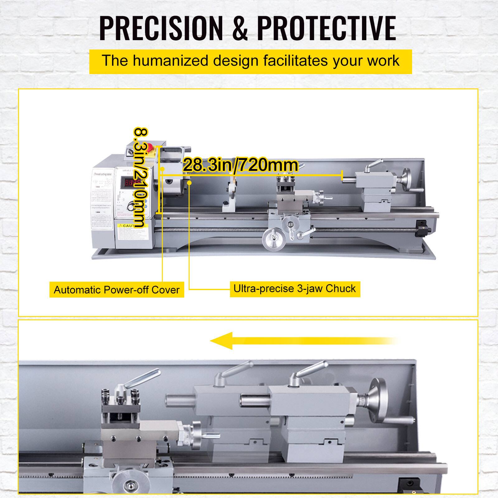 PRECISION & PROTECTIVE  
The humanized design facilitates your work  

8.3in/210mm  
28.3in/720mm  

Automatic Power-off Cover  
Ultra-precise 3-jaw Chuck