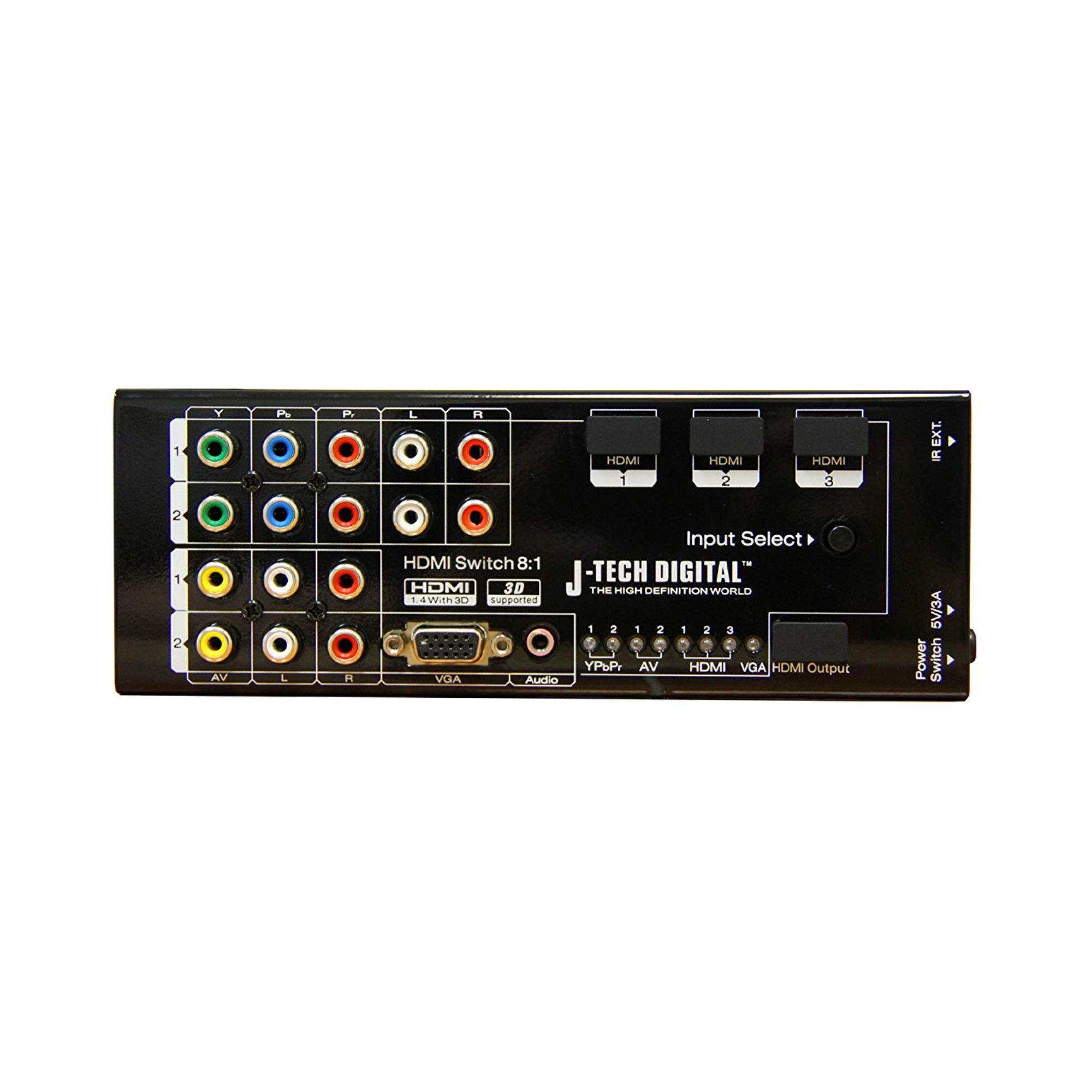 J-Tech Digital - 1080P 60Hz Multi-Input 8x1 Switch with Audio Extraction - Black